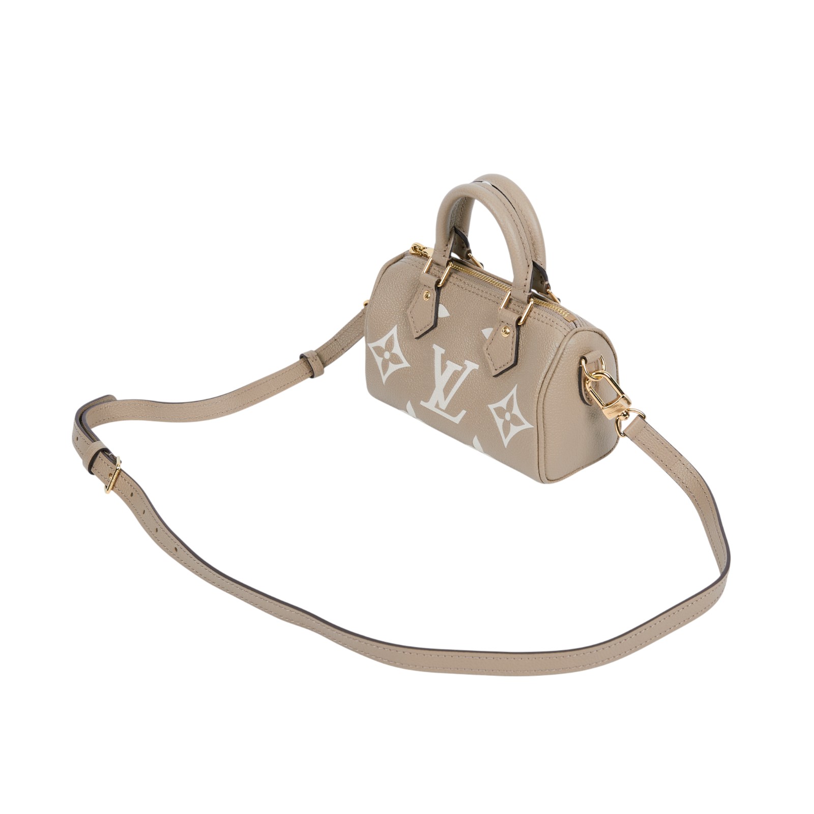 路易威登 LOUIS VUITTON Nano Speedy 手提 斜背 肩背包 灰色 奶油色 M82890 晶片款  原廠盒子/防塵袋/背帶