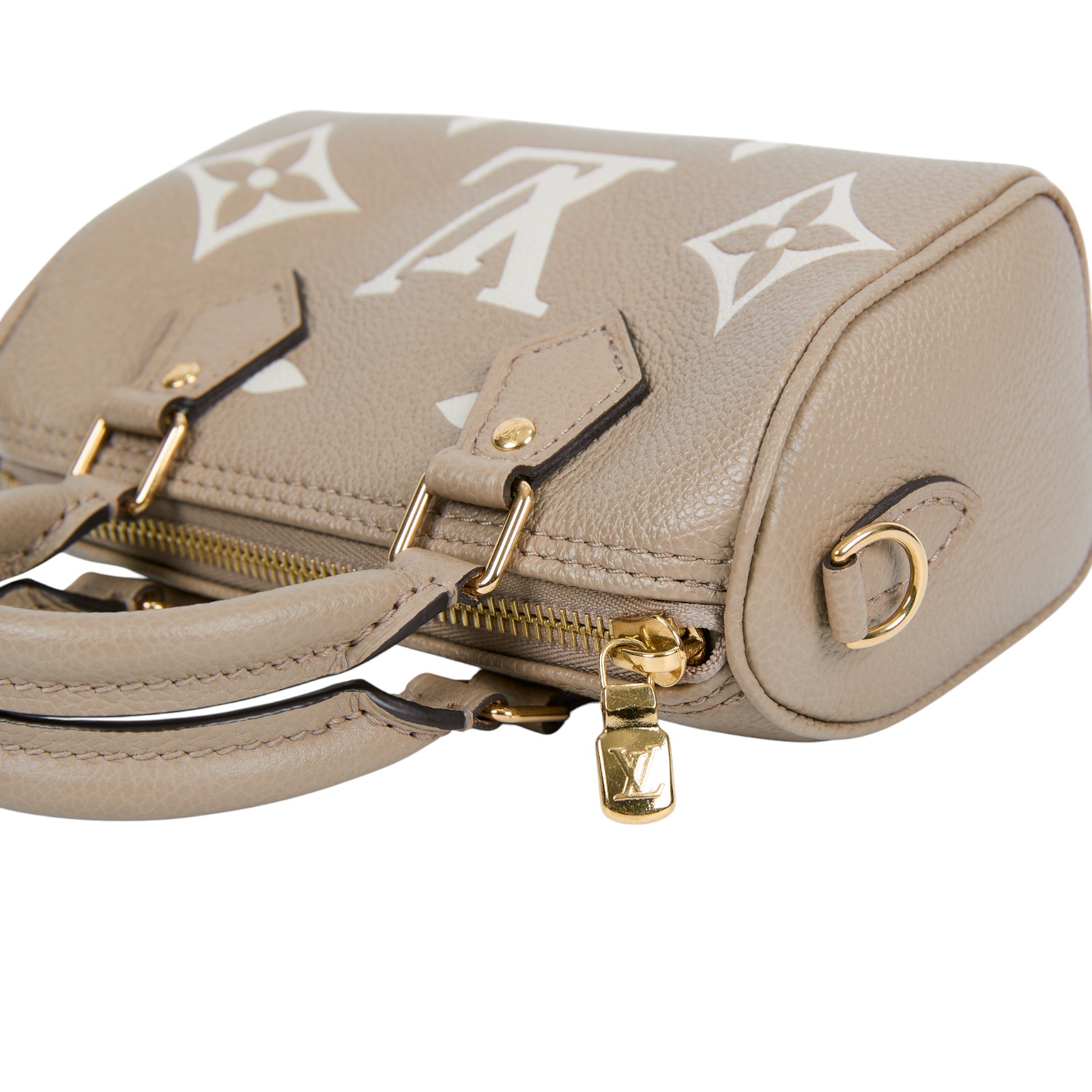 路易威登 LOUIS VUITTON Nano Speedy 手提 斜背 肩背包 灰色 奶油色 M82890 晶片款  原廠盒子/防塵袋/背帶