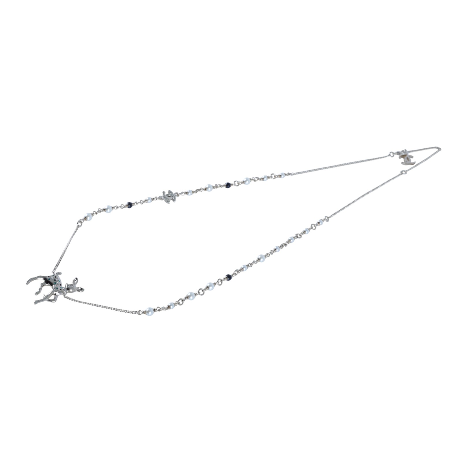 香奈兒 CHANEL CC LOGO 項鍊 C26C 金色小鹿珍珠項鍊 原廠盒子/防塵袋