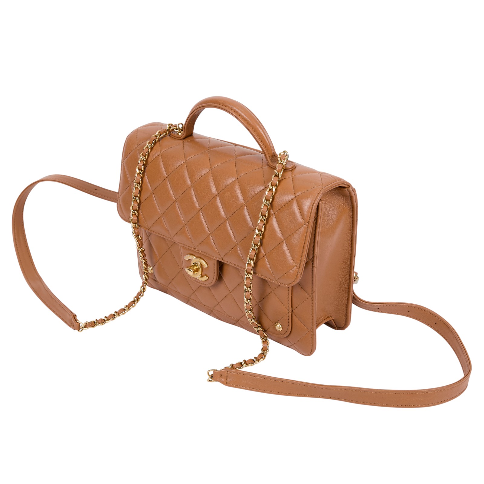 香奈兒 CHANEL CF CC LOGO 雙肩包 AS5704 B21436 晶片款 駝色羊皮後背包 原廠盒子/防塵袋/購買證明