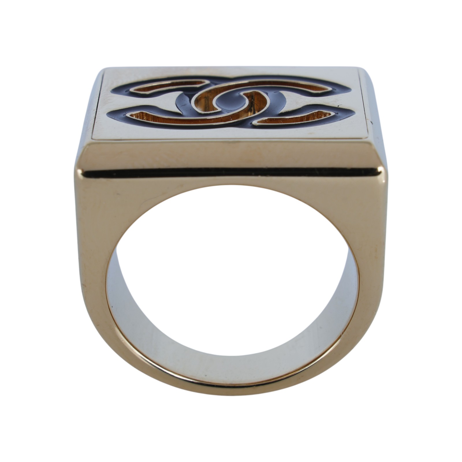 香奈兒 CHANEL CC LOGO 戒指 B24V 雙C金色大方戒 原廠盒子/防塵袋