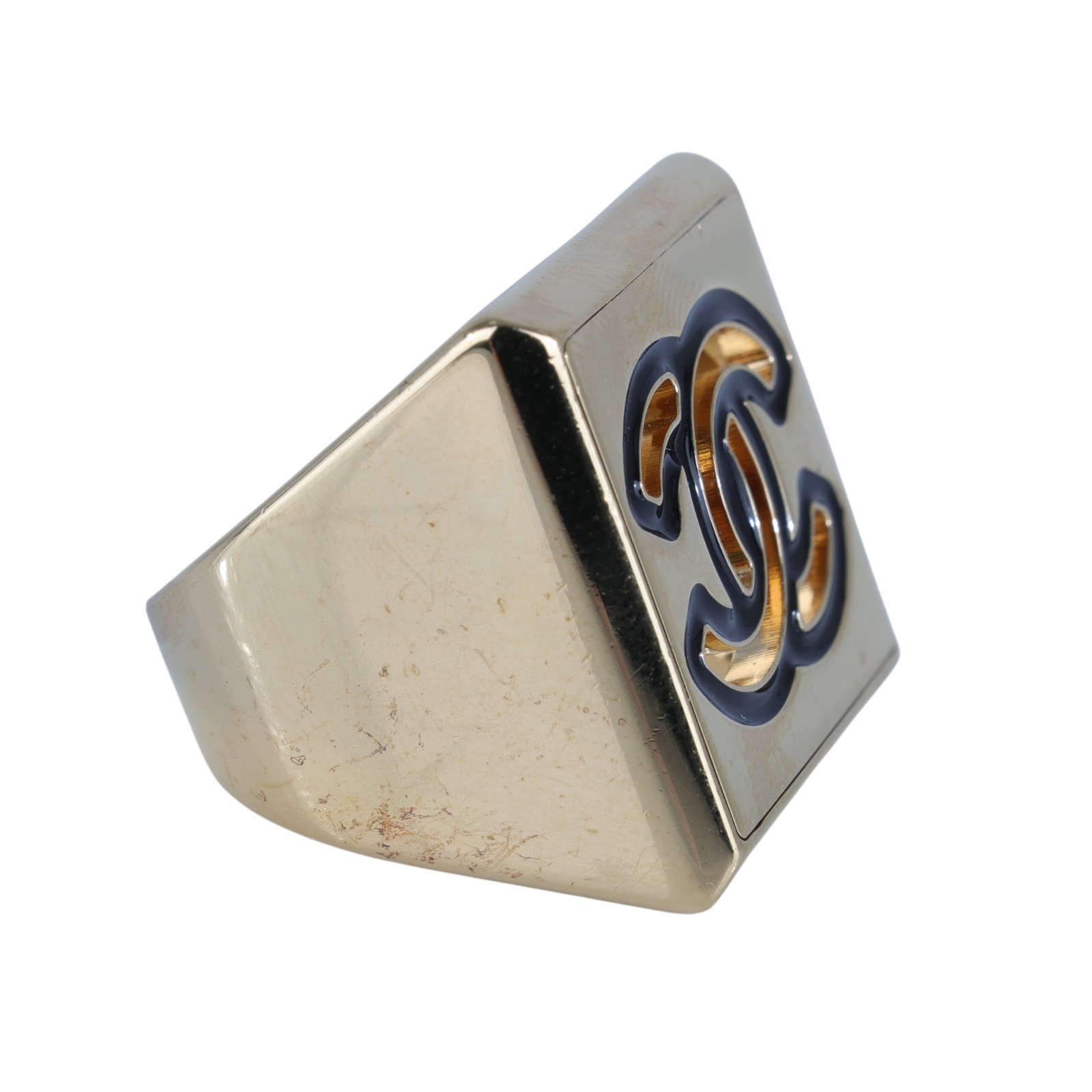 香奈兒 CHANEL CC LOGO 戒指 B24V 雙C金色大方戒 原廠盒子/防塵袋