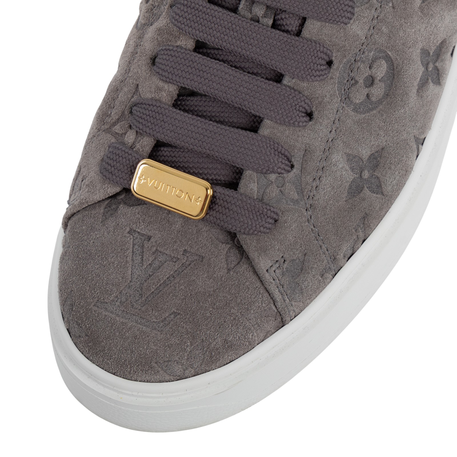 路易威登 LOUIS VUITTON Time Out 運動鞋 1AADY9 灰原花麂皮休閒鞋 無附屬品