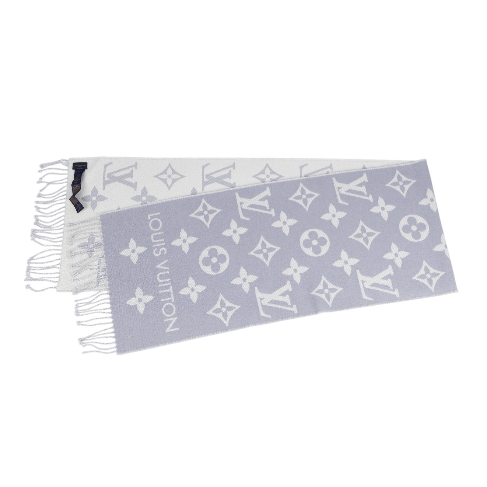 路易威登 LOUIS VUITTON LV Essential 圍巾 淺灰色 M77727 淡紫ESSENTIAL雙面圍巾 原廠盒子