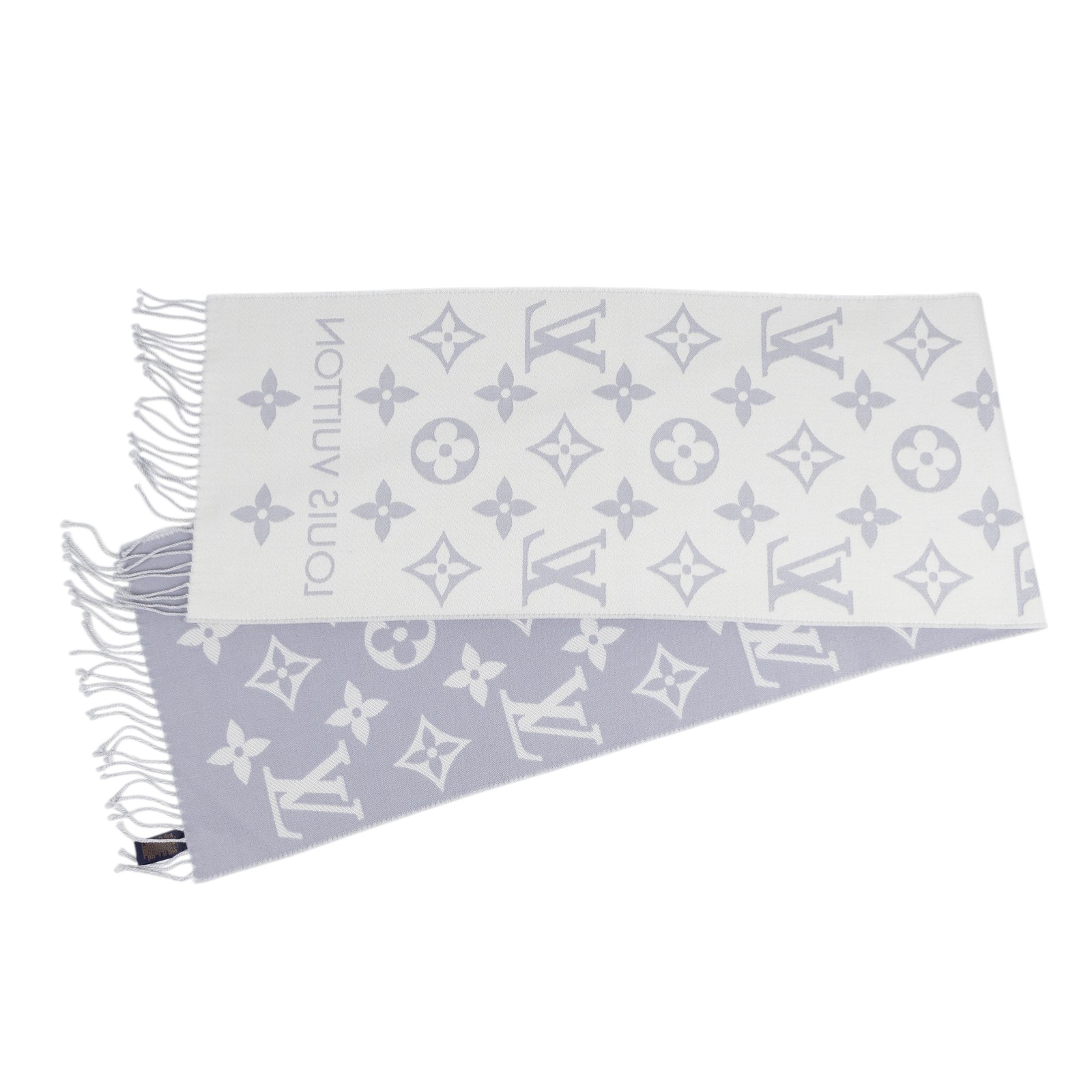 路易威登 LOUIS VUITTON LV Essential 圍巾 淺灰色 M77727 淡紫ESSENTIAL雙面圍巾 原廠盒子