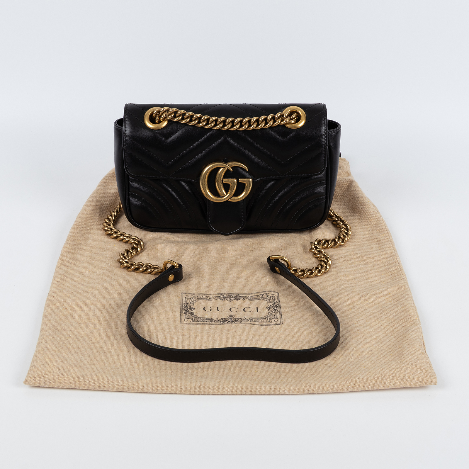 古馳 GUCCI GG Marmont 迷你肩揹袋 446744 DTDIT 黑金MARMONT SMALL 防塵袋