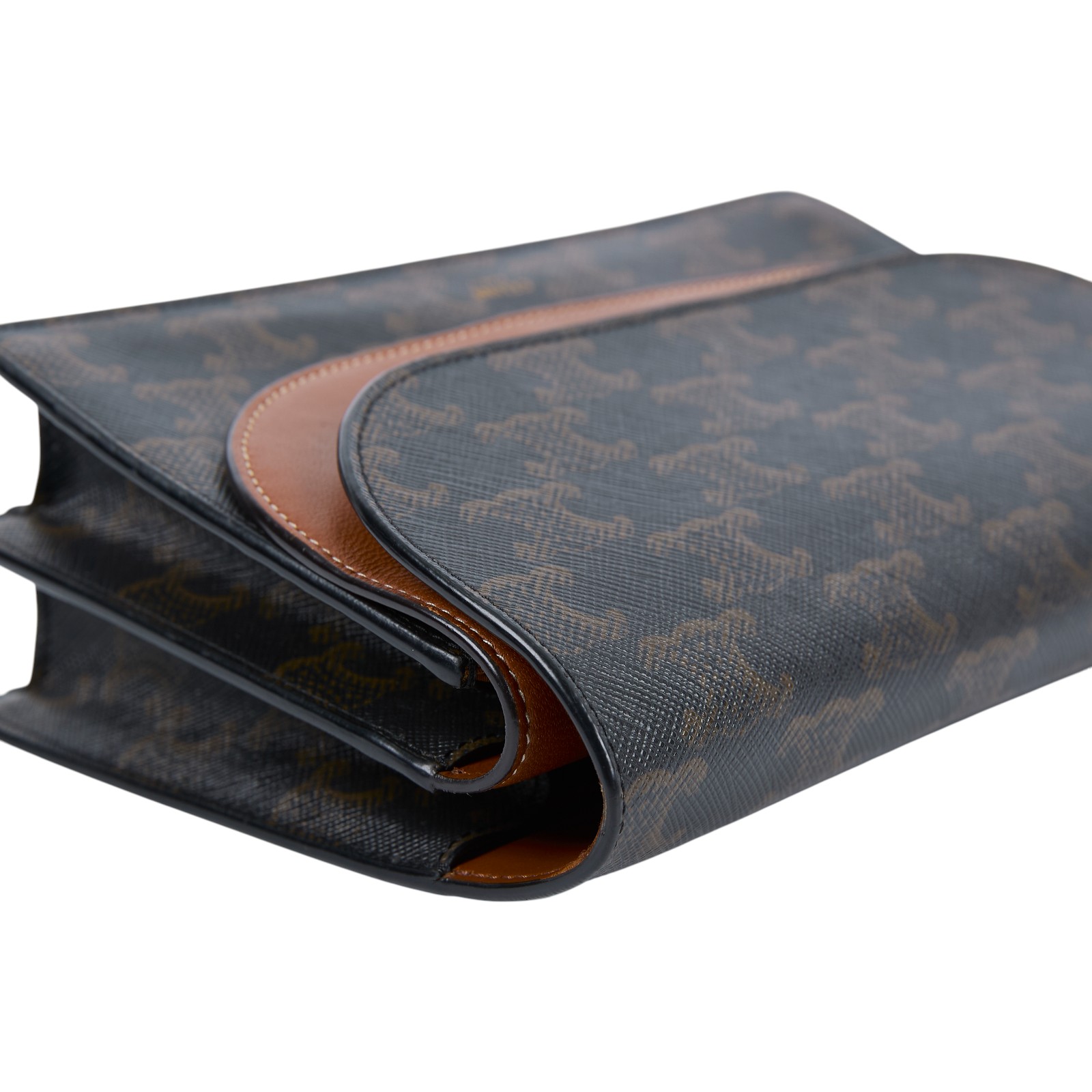 思琳 CELINE Triomphe 帆布  平滑羊皮 Strap 錢包 10D852CG9 黃褐色STRAP信封包 原廠盒子/防塵袋/購買證明