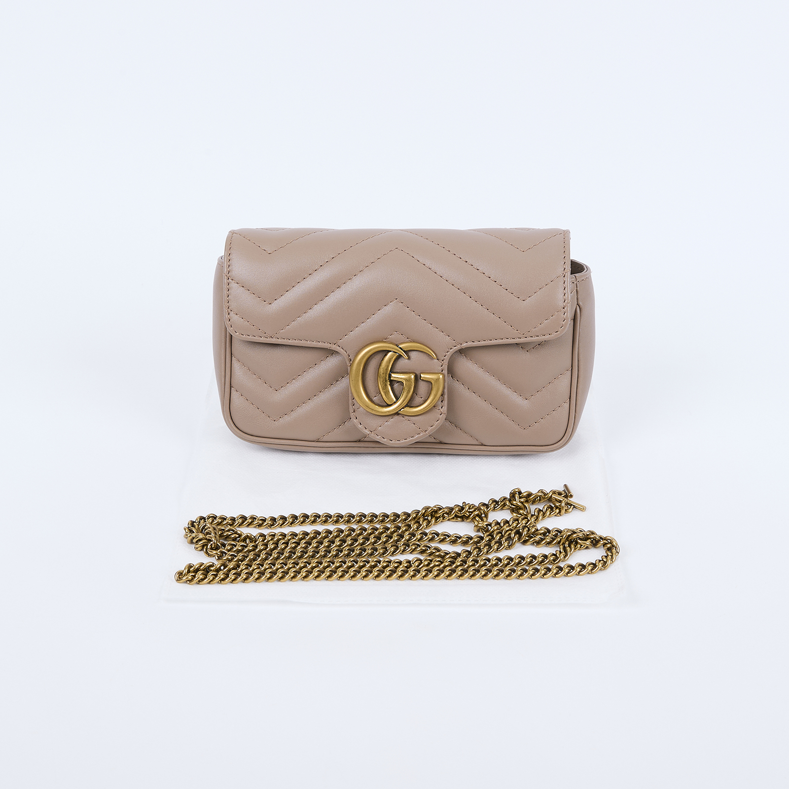 古馳 GUCCI GG Mormont 絎縫 超迷你袋 476433 DTDCT 藕粉MARMONT MINI 鍊帶