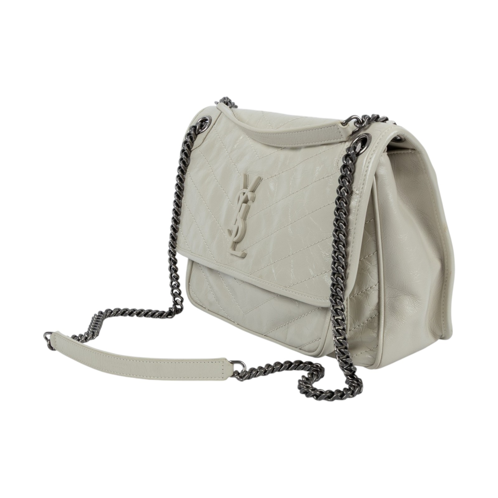 聖羅蘭 YSL SAINT LAURENT Niki 復古皮革 中型手袋 銀色五金 6331580EN04 白NIKI中號 防塵袋