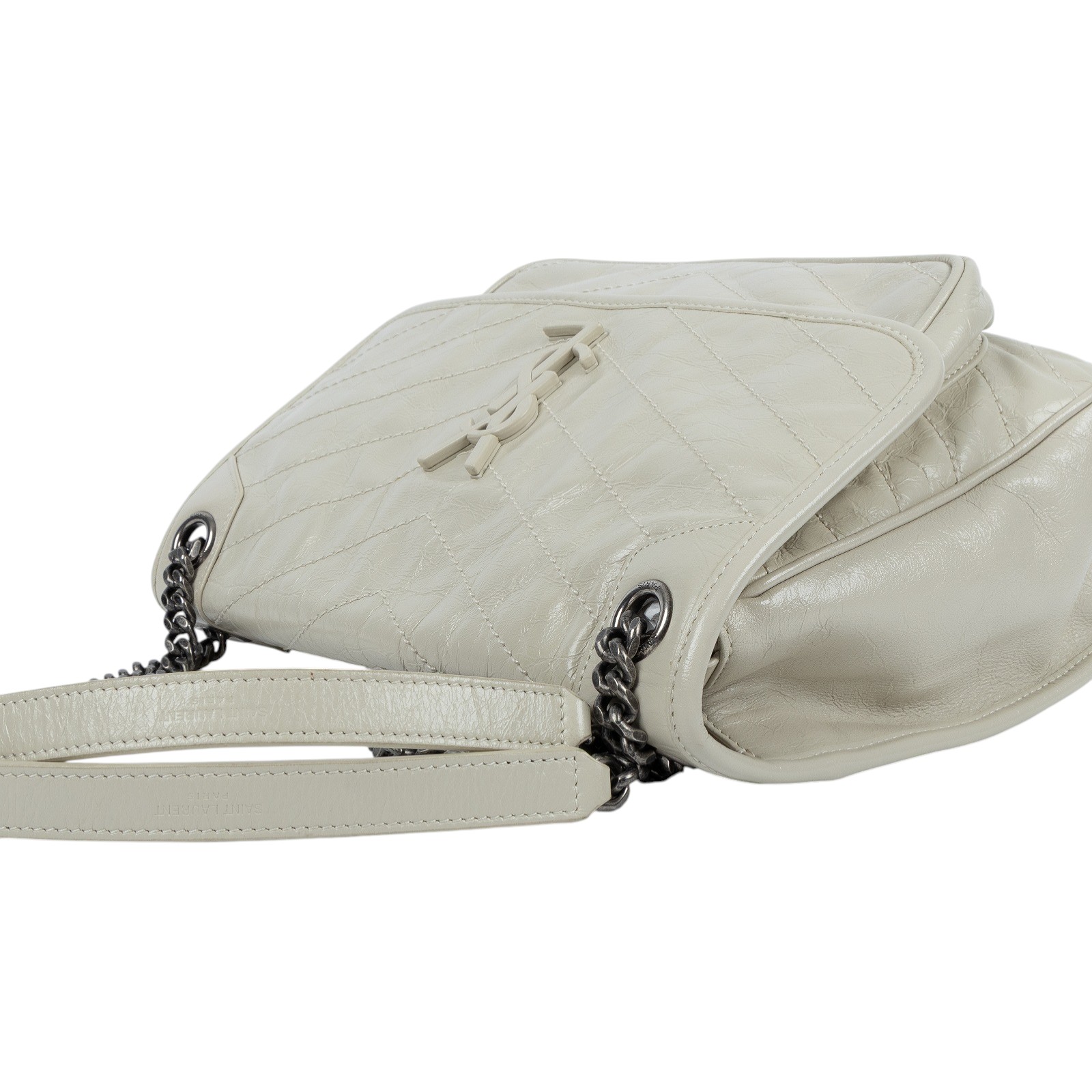 聖羅蘭 YSL SAINT LAURENT Niki 復古皮革 中型手袋 銀色五金 6331580EN04 白NIKI中號 防塵袋