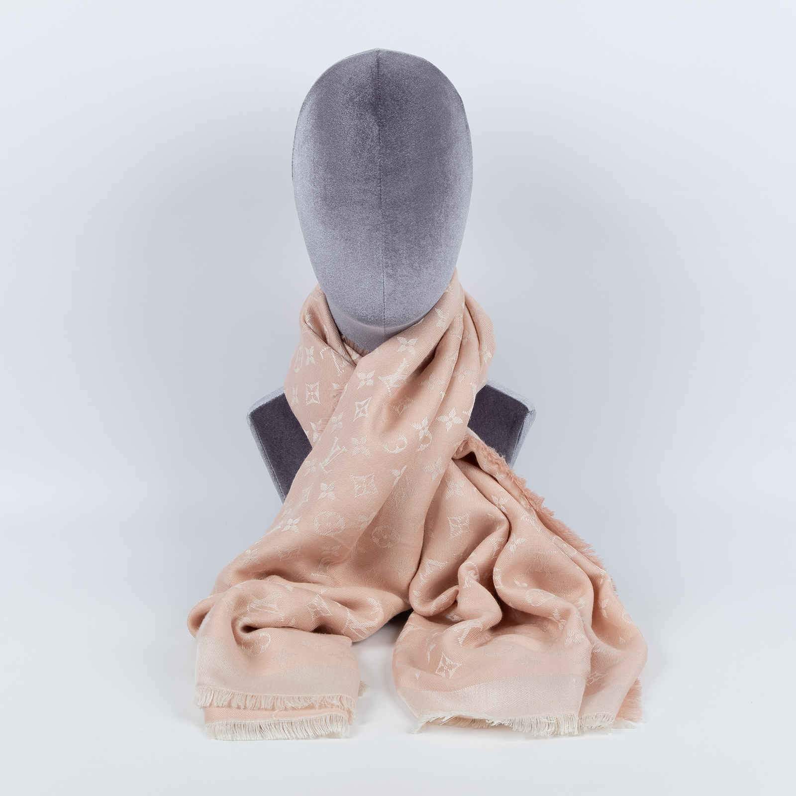 路易威登 LOUIS VUITTON Monogram Denim 披肩 M72046 粉原花圍巾 原廠盒子