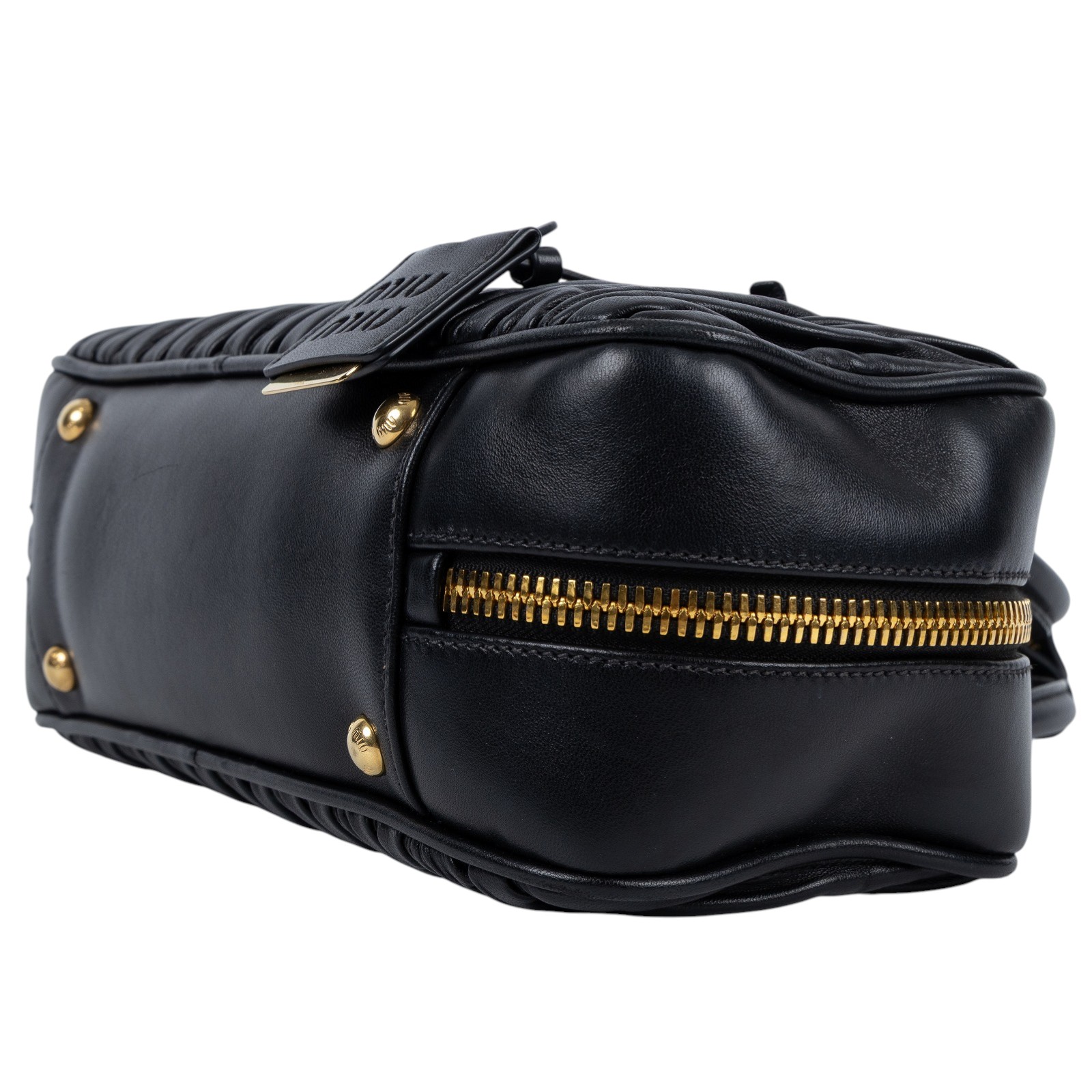 繆繆 MIU MIU Arcadie 皮革 手袋 大型 5BB148_AN88 黑抓皺Arcadie matelassé 原廠盒子/防塵袋/背帶/發票