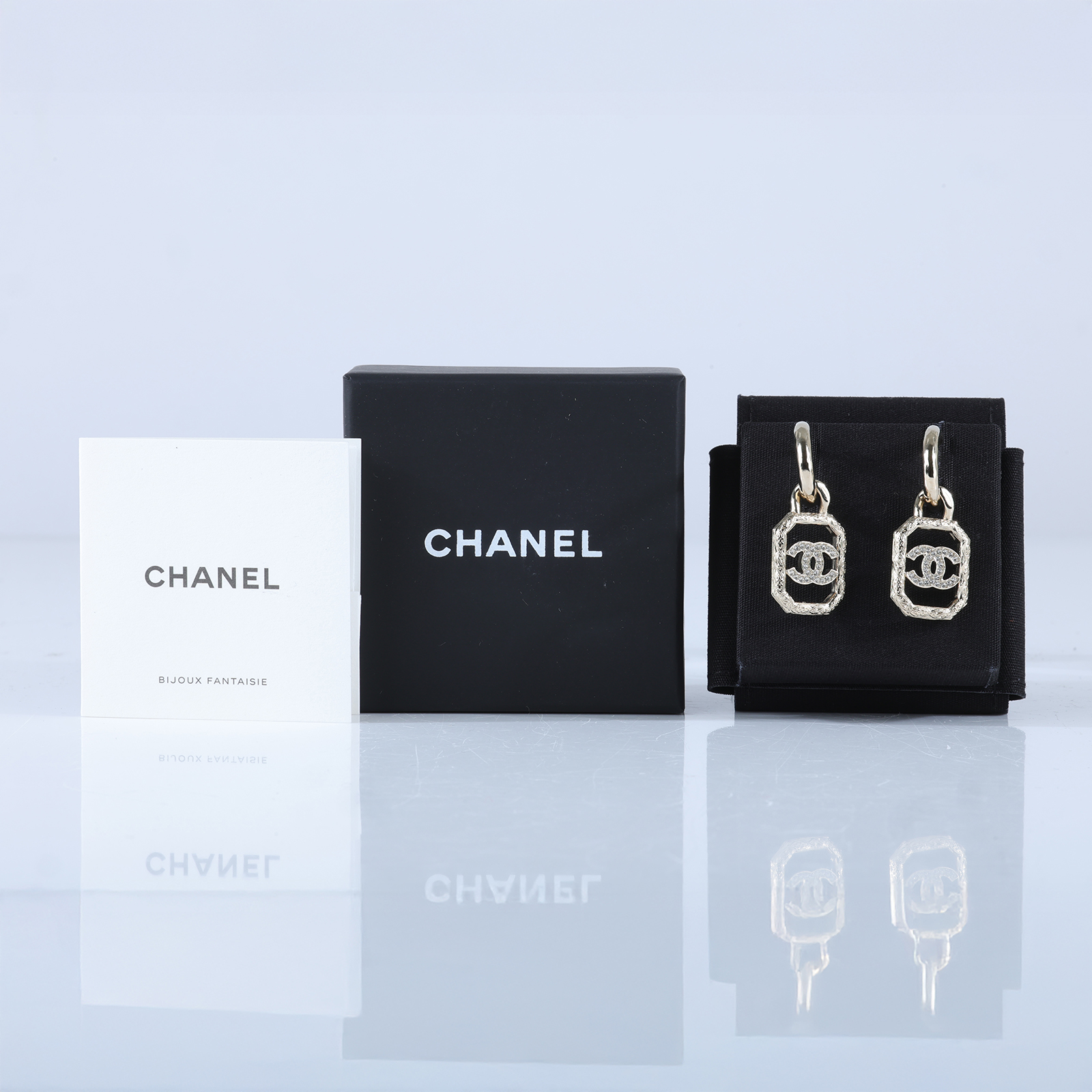 香奈兒 CHANEL CC LOGO 耳環 耳釘 B23K 方框雙C耳環 原廠盒子