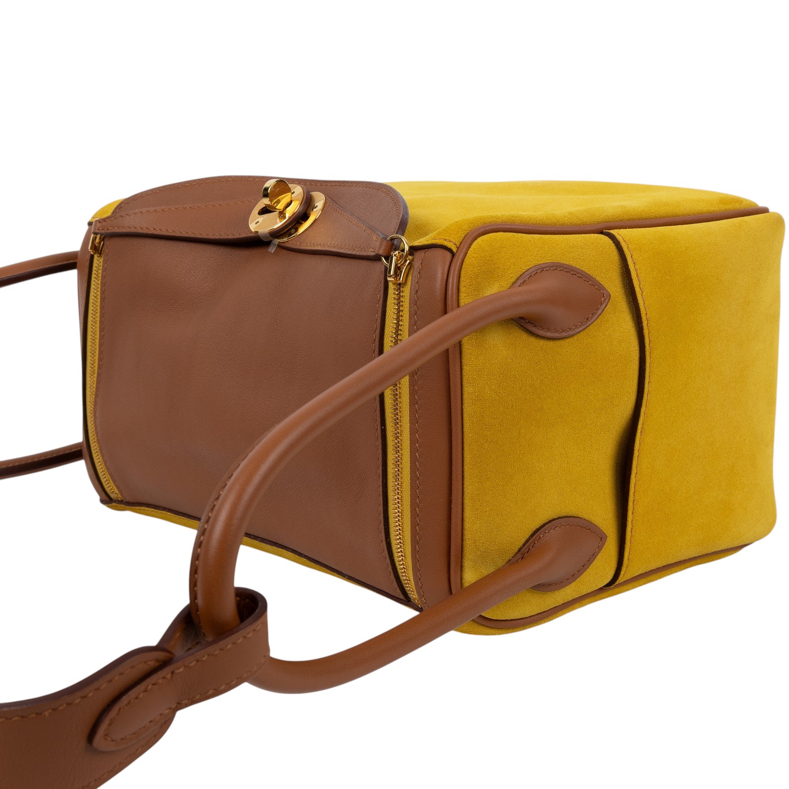 愛馬仕 Hermes Lindy 琳迪包 26 LD26 D刻 金棕拼琥珀黃麂皮LINDY26 原廠盒子/防塵袋