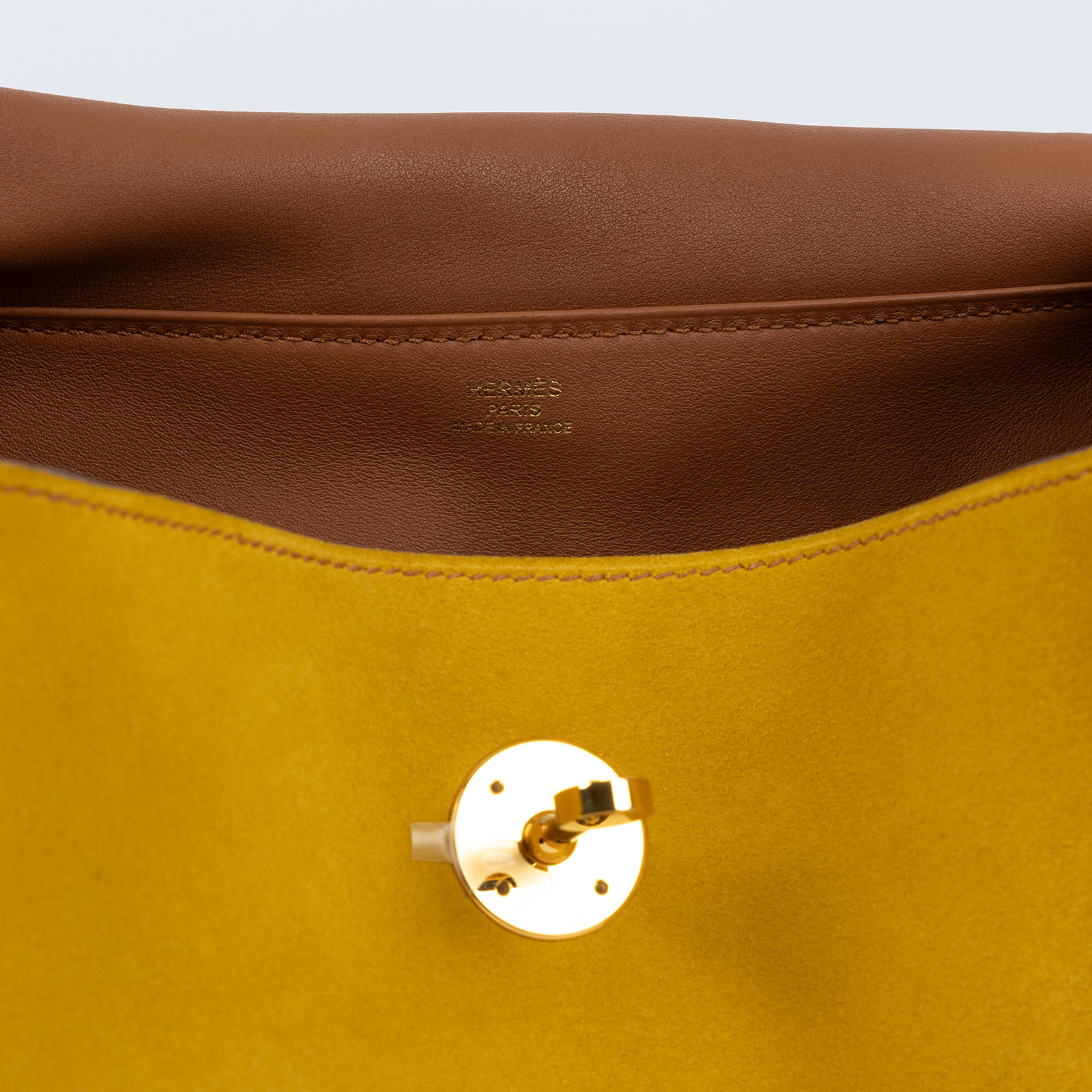 愛馬仕 Hermes Lindy 琳迪包 26 LD26 D刻 金棕拼琥珀黃麂皮LINDY26 原廠盒子/防塵袋