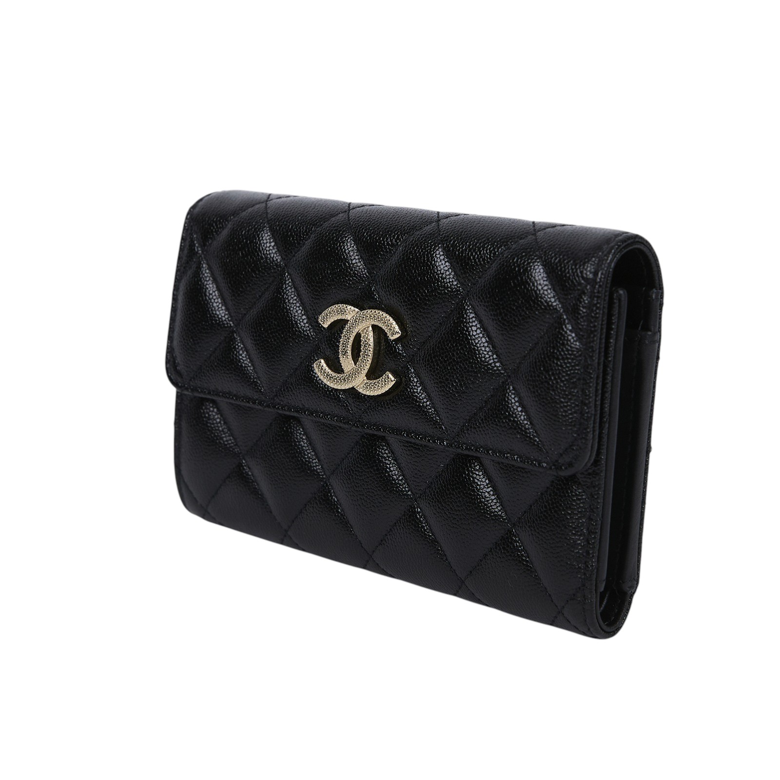 香奈兒 CHANEL 錢包 釦式 中夾 AP3398 晶片款 黑銀雙C中夾 防塵袋