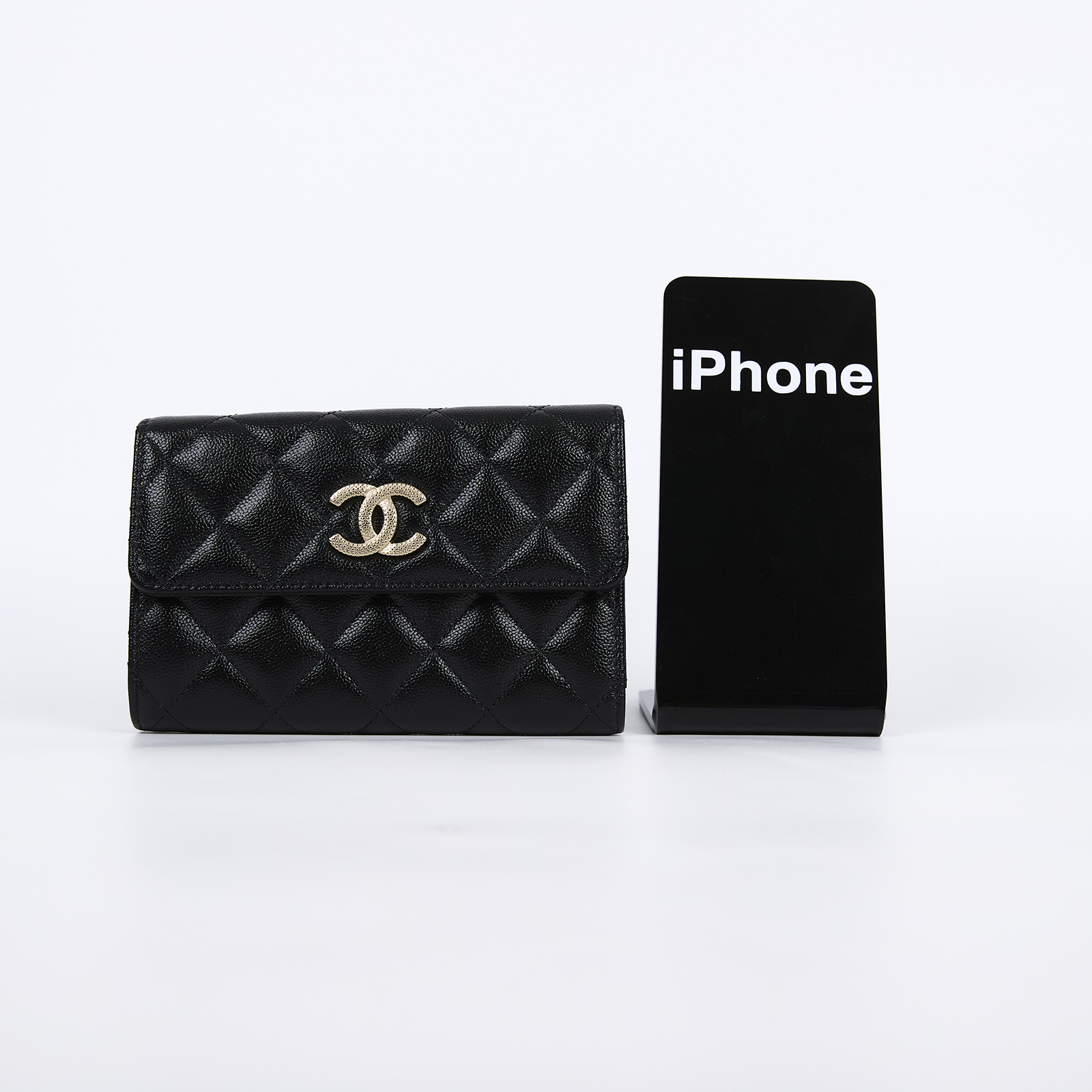 香奈兒 CHANEL 錢包 釦式 中夾 AP3398 晶片款 黑銀雙C中夾 防塵袋