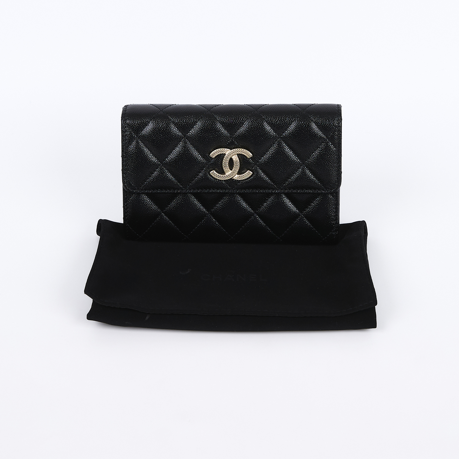 香奈兒 CHANEL 錢包 釦式 中夾 AP3398 晶片款 黑銀雙C中夾 防塵袋