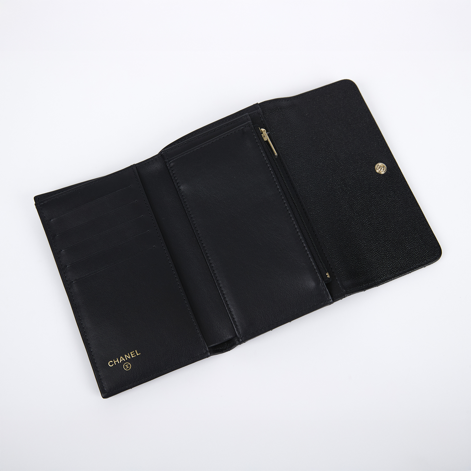 香奈兒 CHANEL 錢包 釦式 中夾 AP3398 晶片款 黑銀雙C中夾 防塵袋