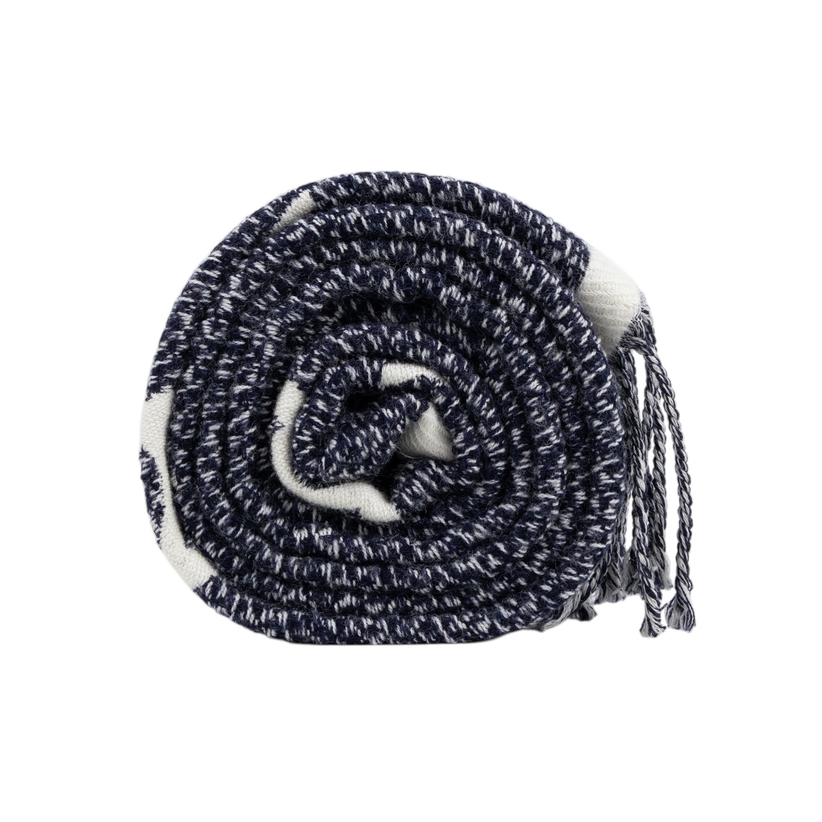 香奈兒 CHANEL 圍巾 披肩  白/深藍雙面羊毛圍巾 無附屬品