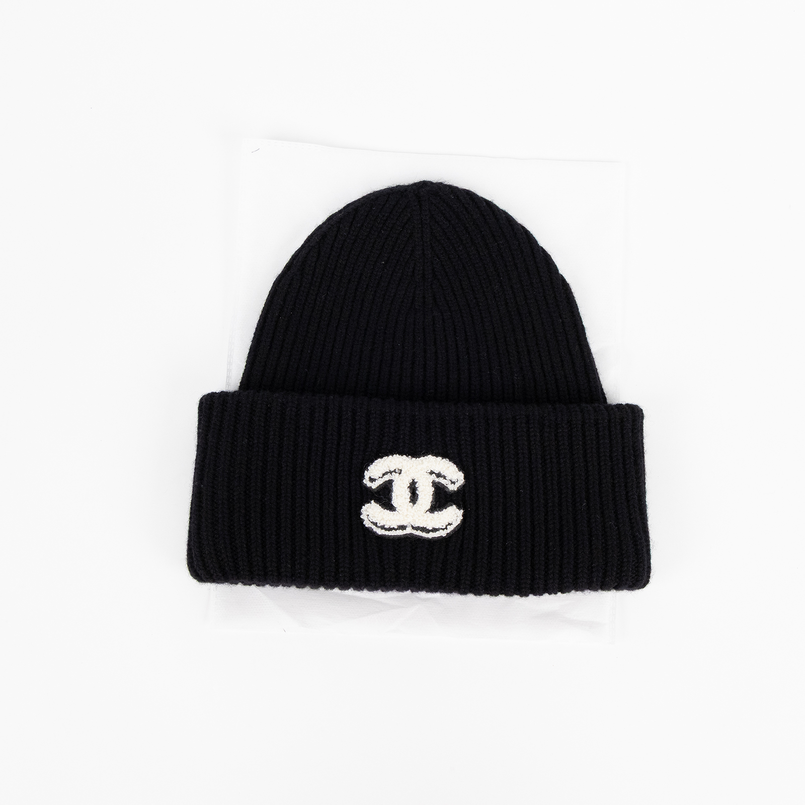 香奈兒 CHANEL CC LOGO 針織 毛帽 帽子 AAA398 黑底白LOGO毛帽 無附屬品