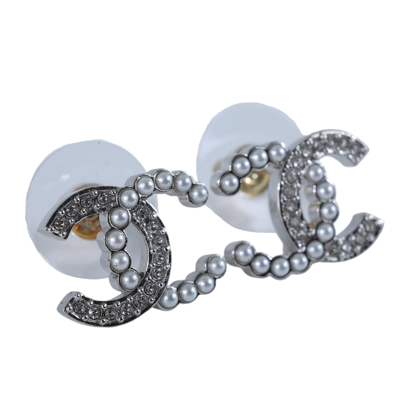 香奈兒 CHANEL CC LOGO 耳環 耳釘 B25V 水鑽珍珠雙C耳環 原廠盒子