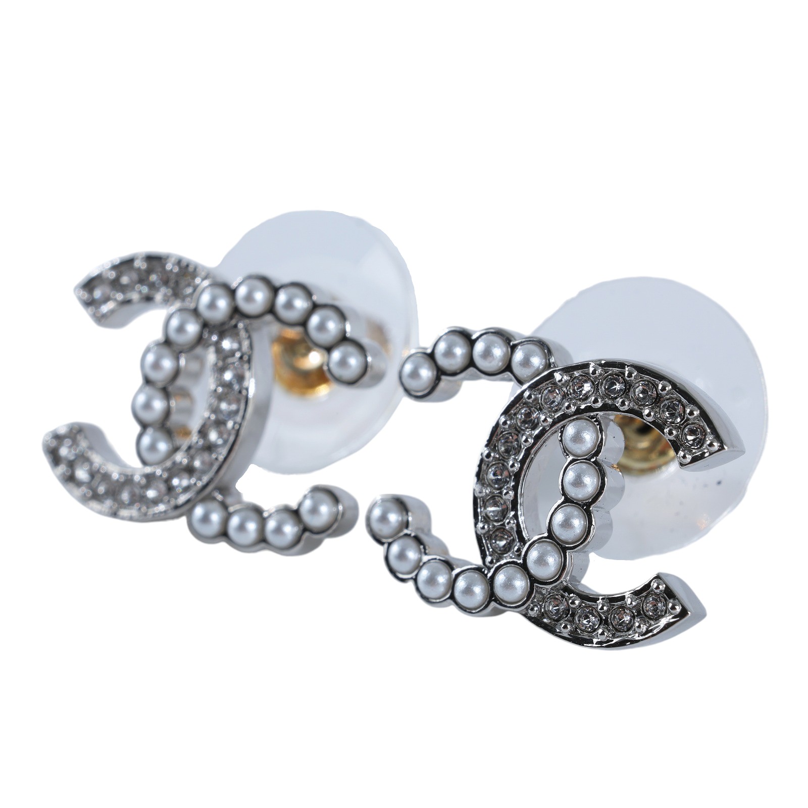 香奈兒 CHANEL CC LOGO 耳環 耳釘 B25V 水鑽珍珠雙C耳環 原廠盒子