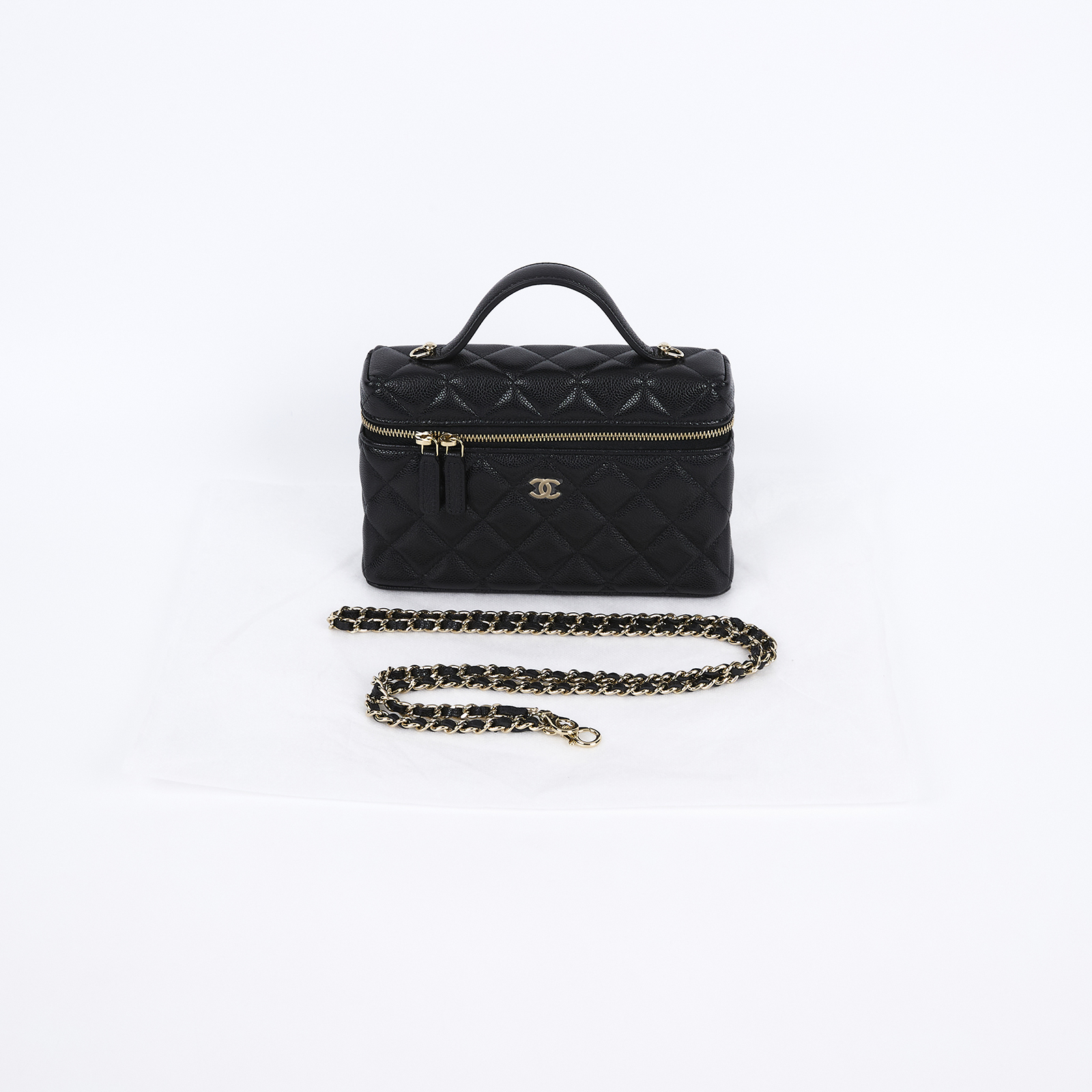 香奈兒 CHANEL LP CF 盒子包 手提包 斜背包 肩背包 AP4385 B10583 晶片款 黑荔枝手提化妝盒 無附屬品