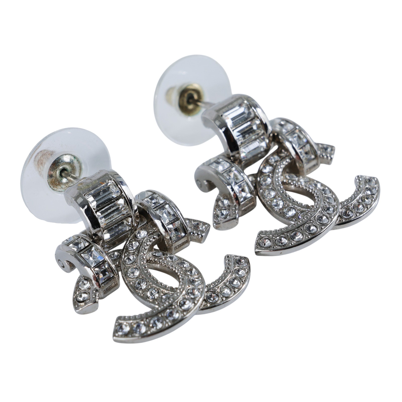 香奈兒 CHANEL CC LOGO 耳環 耳釘 A23 P 銀色水鑽雙C耳環 無附屬品