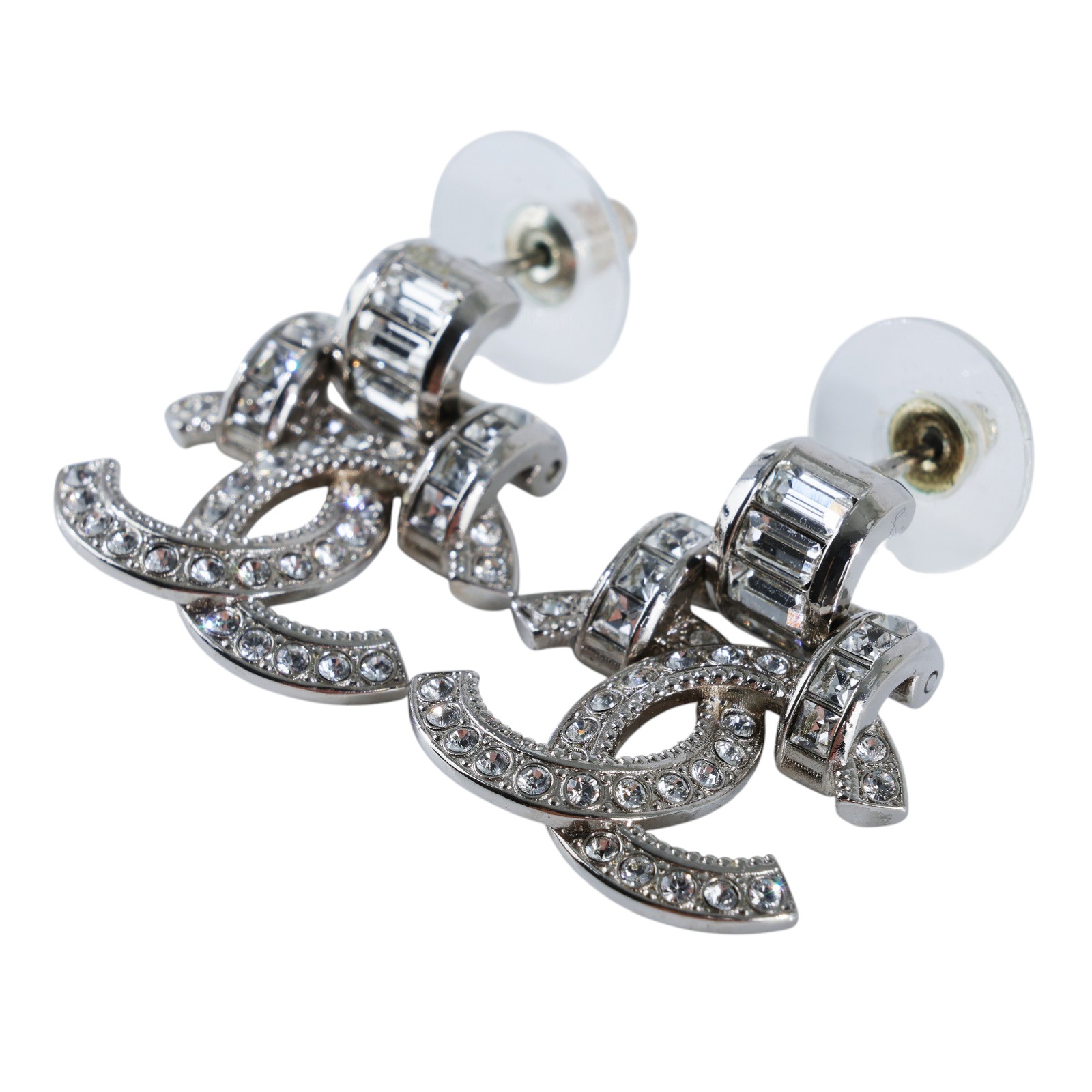 香奈兒 CHANEL CC LOGO 耳環 耳釘 A23 P 銀色水鑽雙C耳環 無附屬品