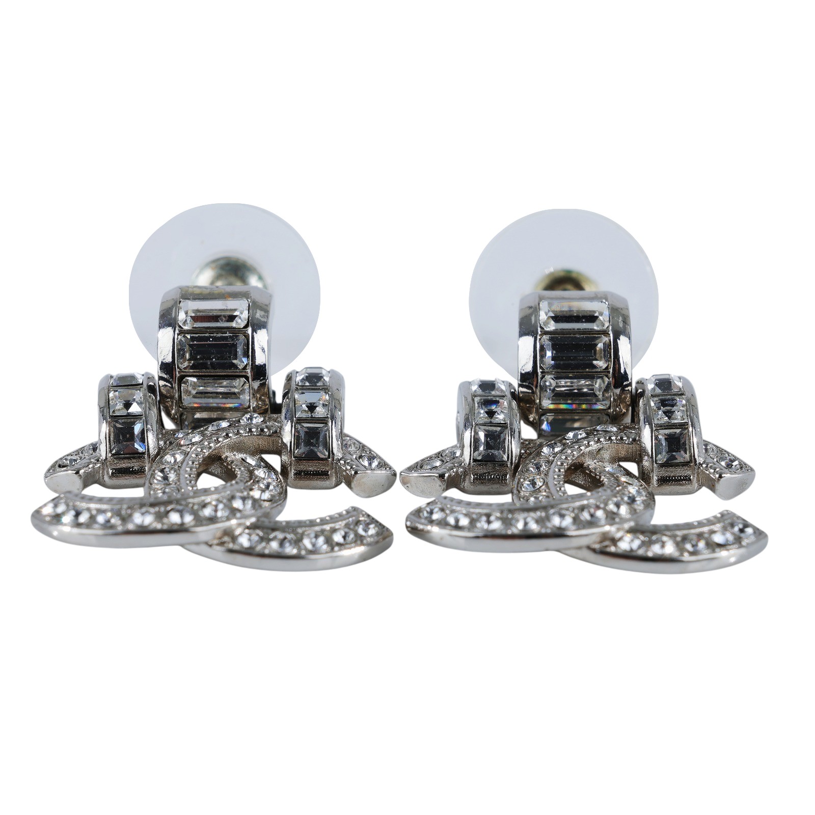 香奈兒 CHANEL CC LOGO 耳環 耳釘 A23 P 銀色水鑽雙C耳環 無附屬品