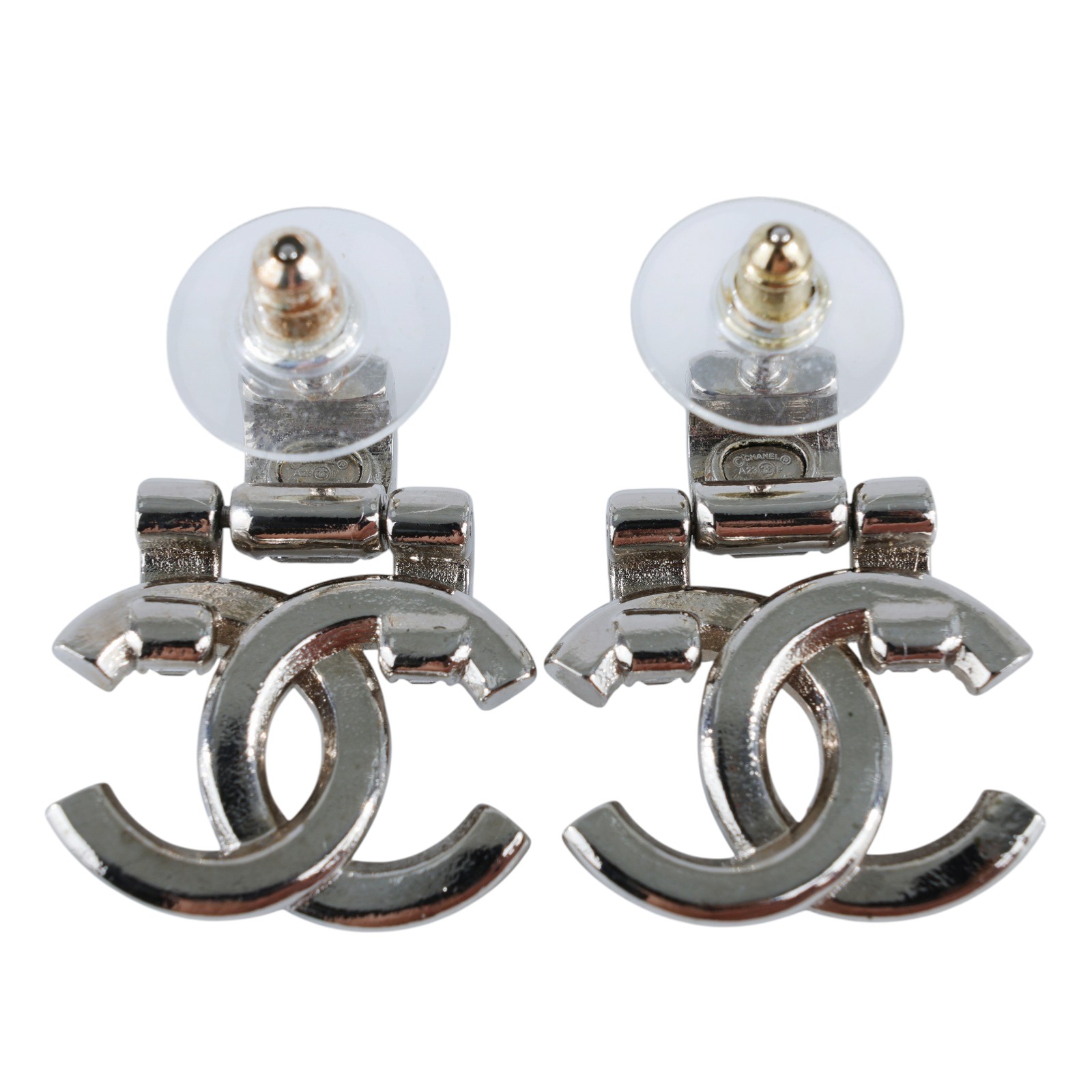 香奈兒 CHANEL CC LOGO 耳環 耳釘 A23 P 銀色水鑽雙C耳環 無附屬品