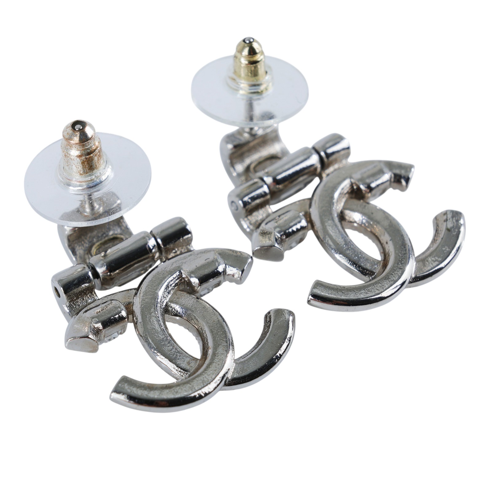 香奈兒 CHANEL CC LOGO 耳環 耳釘 A23 P 銀色水鑽雙C耳環 無附屬品