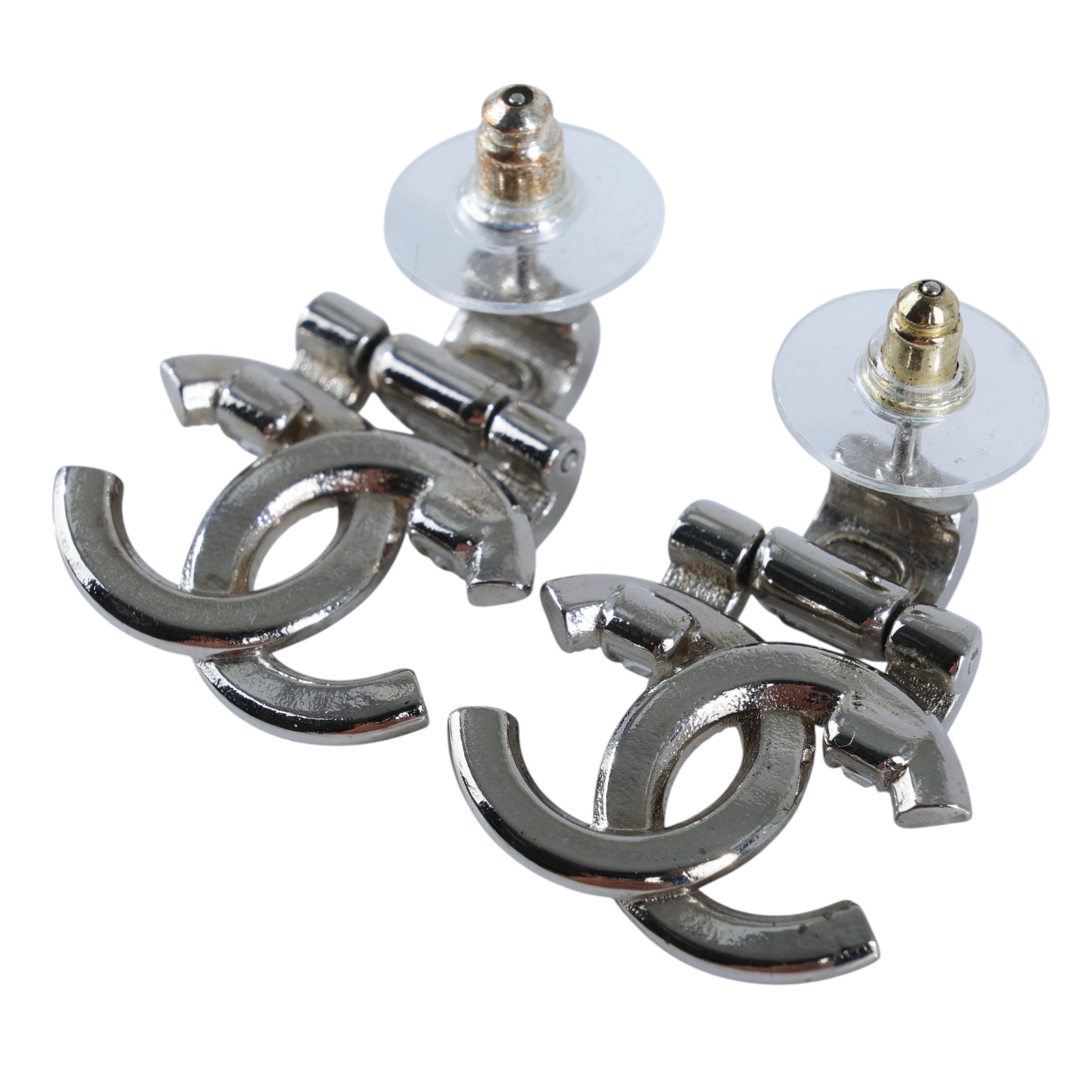 香奈兒 CHANEL CC LOGO 耳環 耳釘 A23 P 銀色水鑽雙C耳環 無附屬品