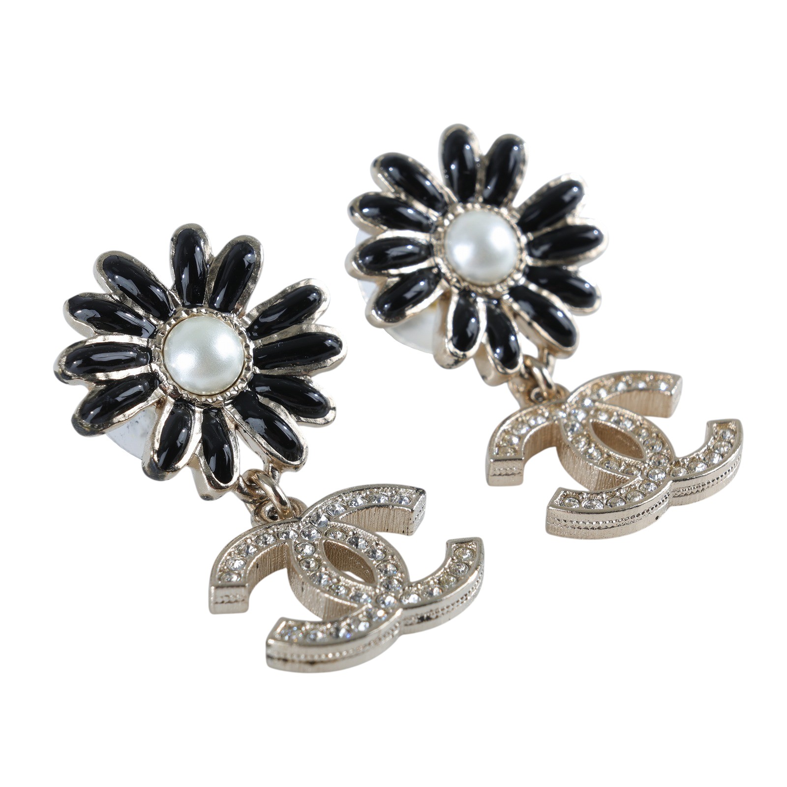 香奈兒 CHANEL CC LOGO 耳環 耳釘 A22K 金色雙C花卉垂墜耳環 原廠盒子