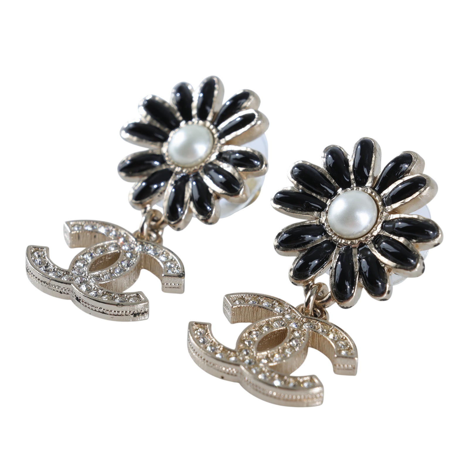 香奈兒 CHANEL CC LOGO 耳環 耳釘 A22K 金色雙C花卉垂墜耳環 原廠盒子