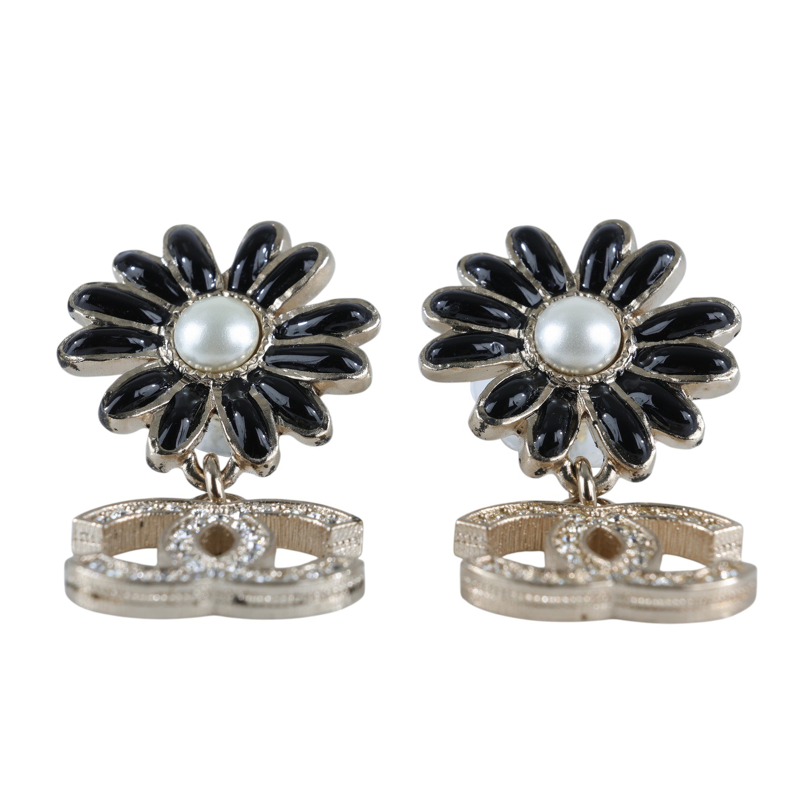 香奈兒 CHANEL CC LOGO 耳環 耳釘 A22K 金色雙C花卉垂墜耳環 原廠盒子