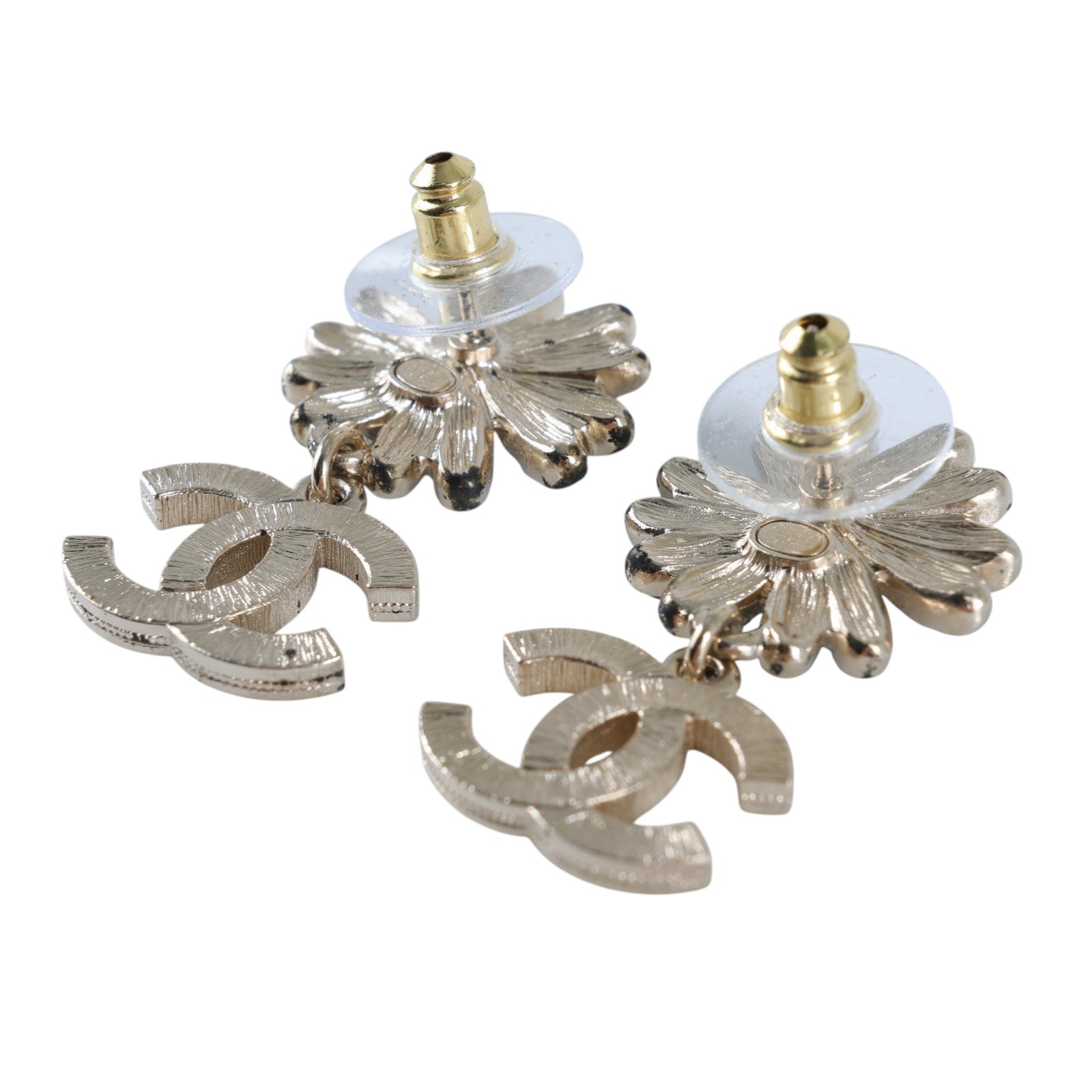 香奈兒 CHANEL CC LOGO 耳環 耳釘 A22K 金色雙C花卉垂墜耳環 原廠盒子