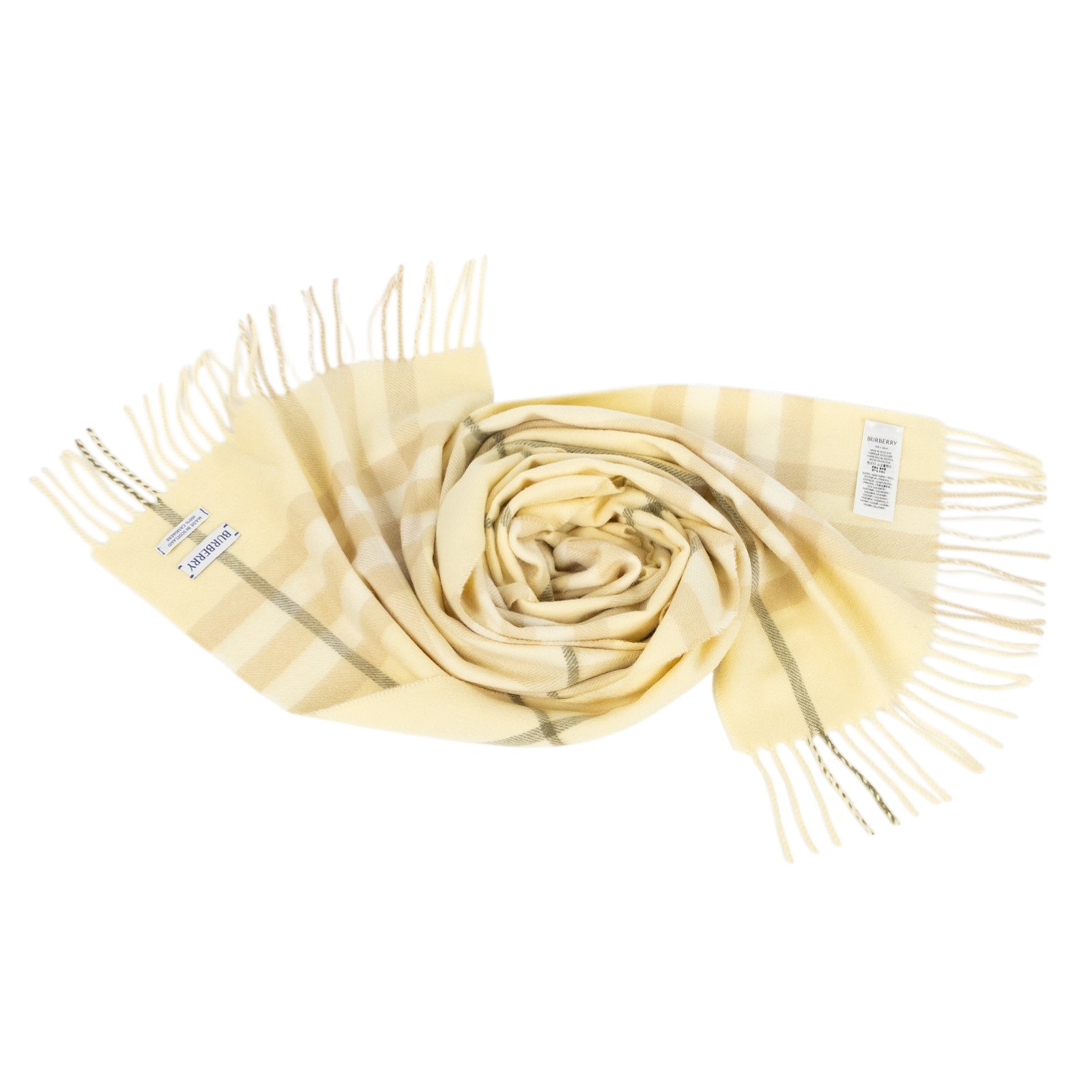 博柏利 BURBERRY 格紋 羊絨 圍巾 81127101 淺黃格紋圍巾 原廠盒子