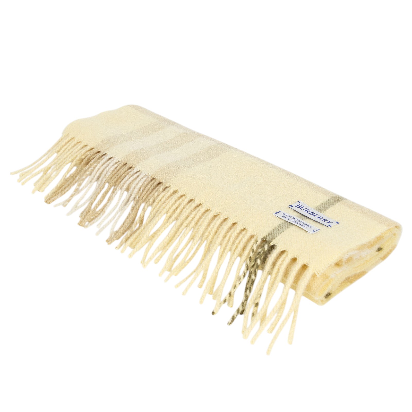 博柏利 BURBERRY 格紋 羊絨 圍巾 81127101 淺黃格紋圍巾 原廠盒子