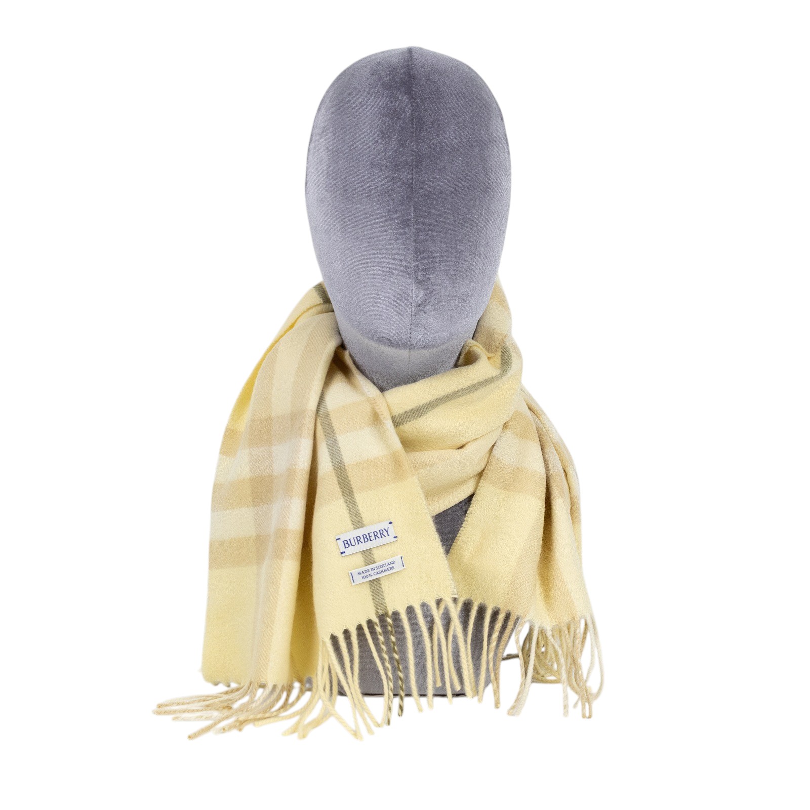 博柏利 BURBERRY 格紋 羊絨 圍巾 81127101 淺黃格紋圍巾 原廠盒子