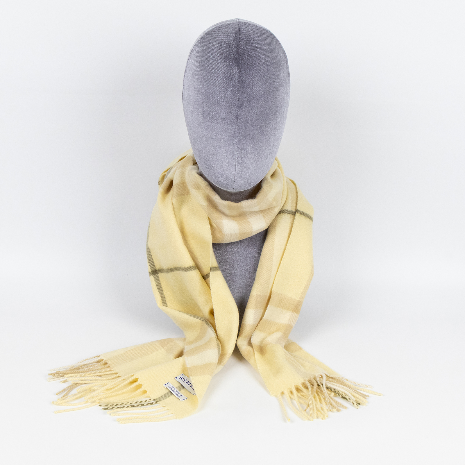 博柏利 BURBERRY 格紋 羊絨 圍巾 81127101 淺黃格紋圍巾 原廠盒子