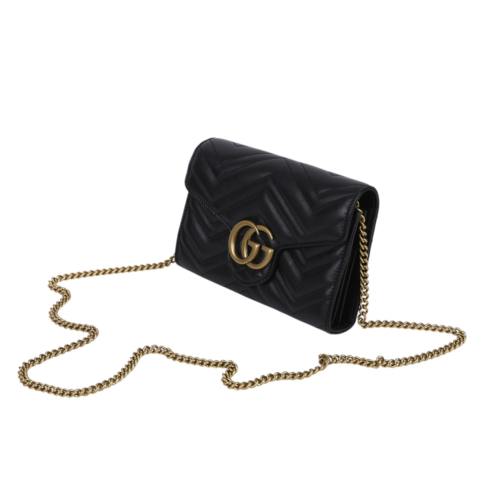 古馳 GUCCI GG Marmont 絎縫 迷你 肩背包 474575 DTD1T 黑MARMONT WOC 原廠盒子/防塵袋