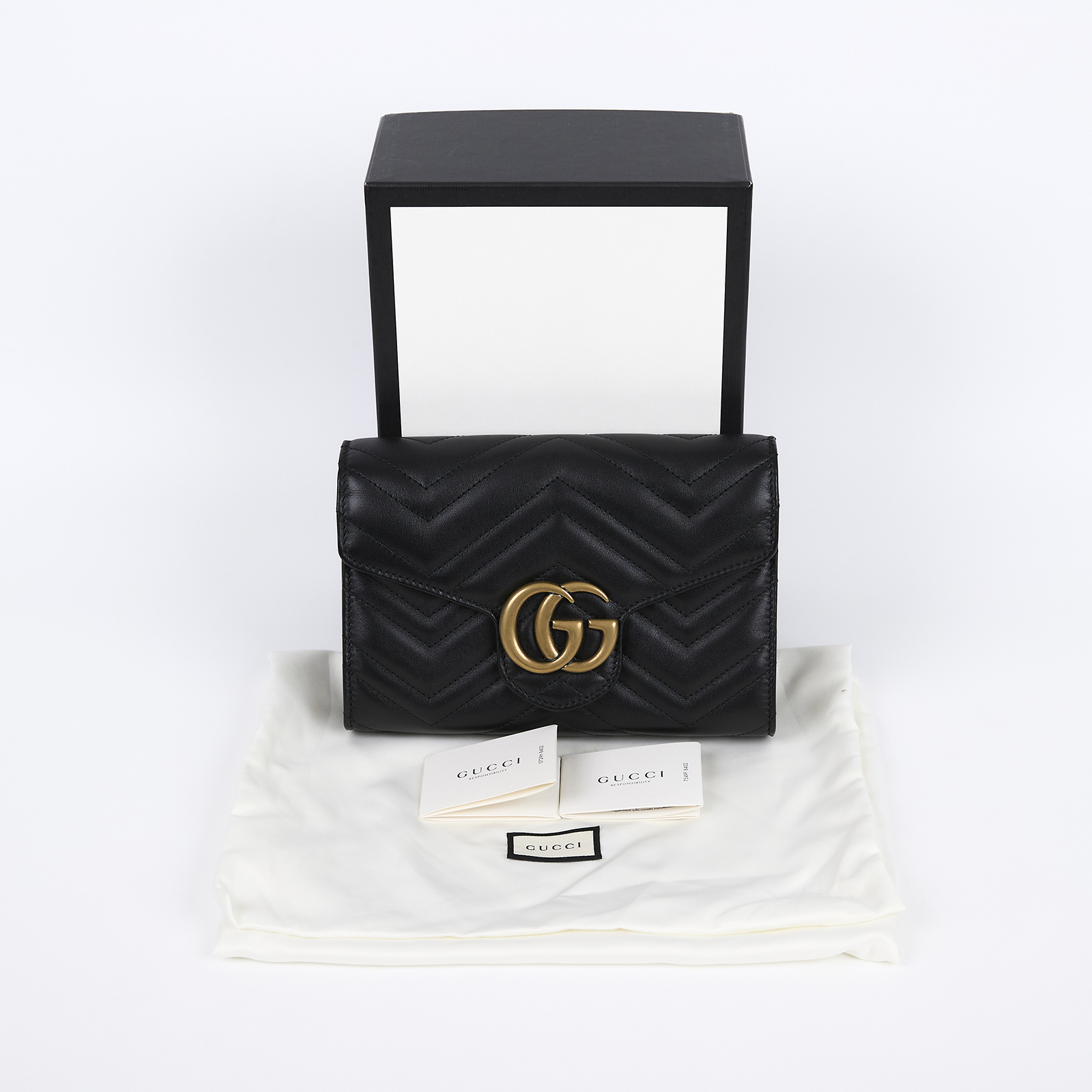 古馳 GUCCI GG Marmont 絎縫 迷你 肩背包 474575 DTD1T 黑MARMONT WOC 原廠盒子/防塵袋