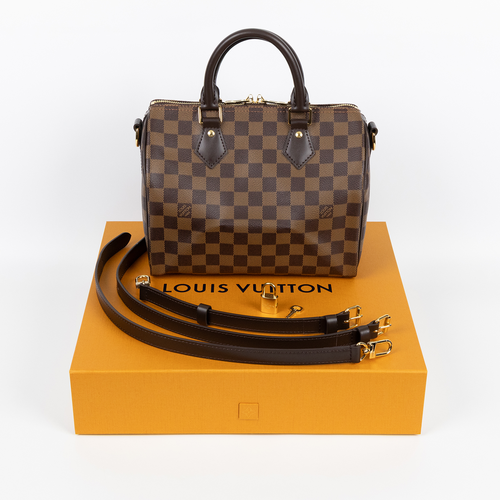 路易威登 LOUIS VUITTON Speedy Bandoulière 25  波士頓包 手提包 棕棋盤格 N40575 晶片款  原廠盒子/鎖組/背帶
