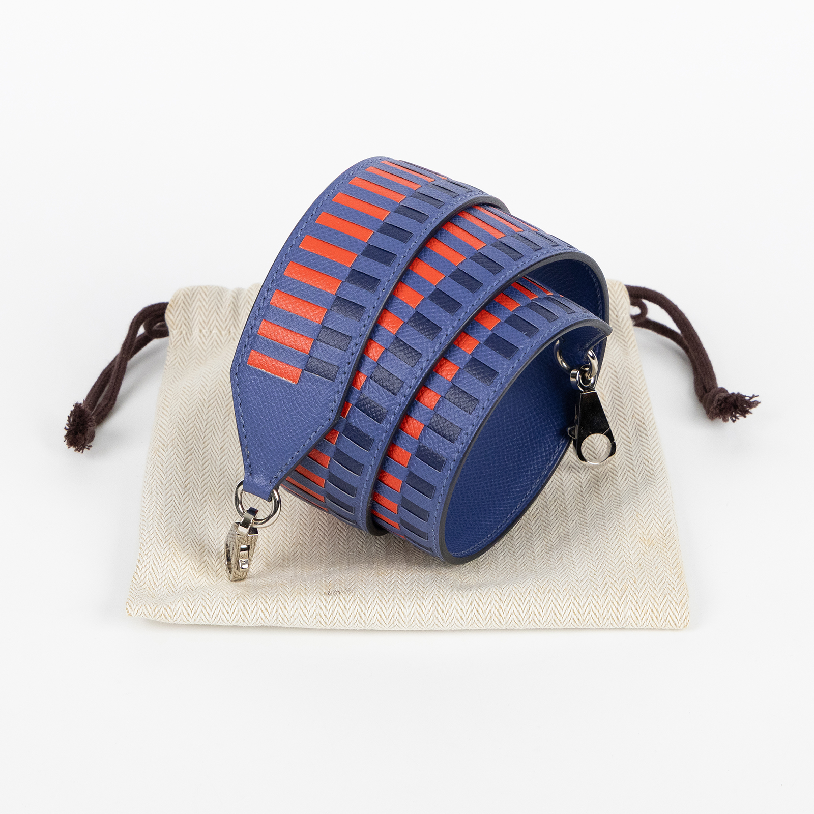 愛馬仕 Hermes Bandouliere 肩帶  C 藍底編織背帶 防塵袋