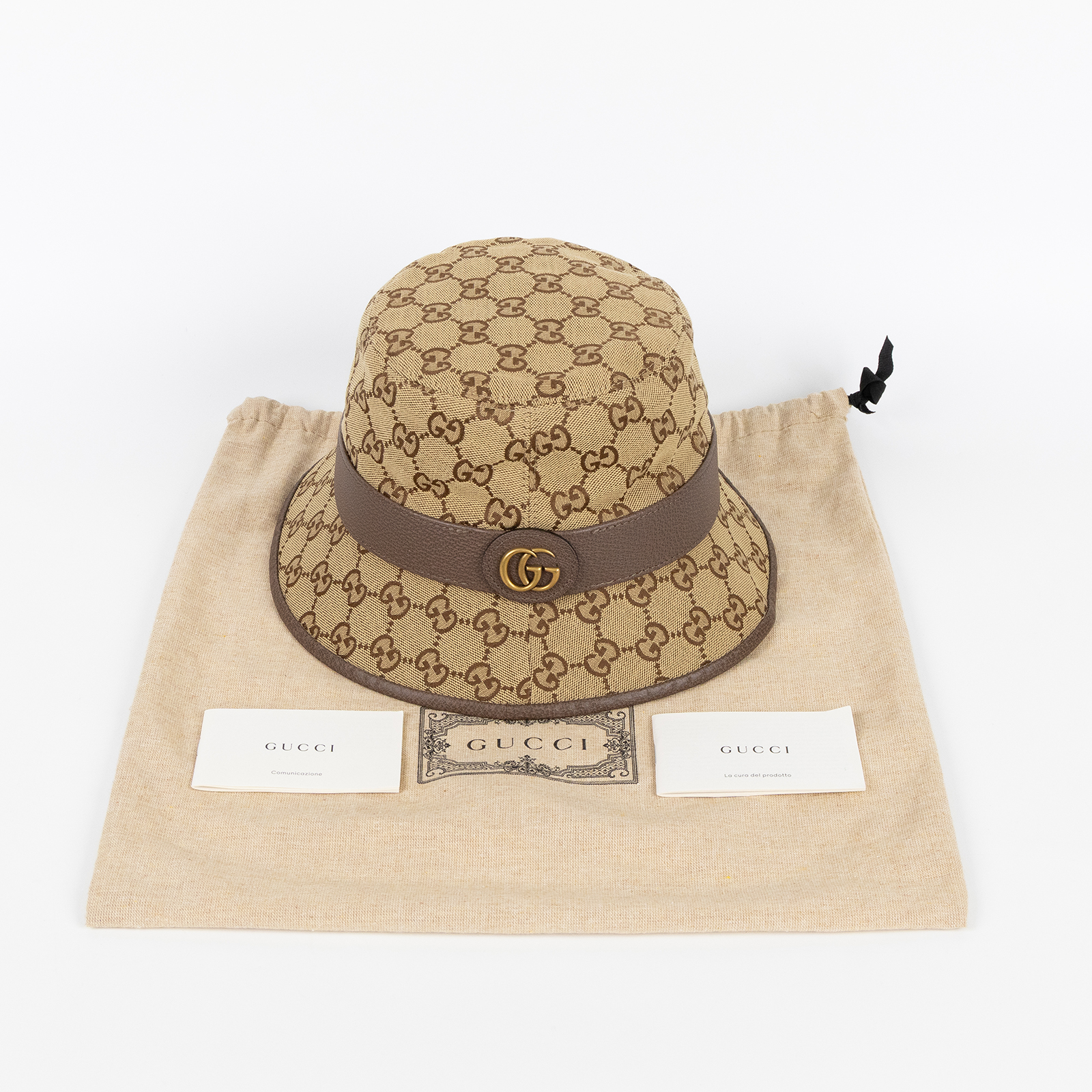 古馳 GUCCI GG 漁夫帽 576587  4HG62_S 棕帆布GG漁夫帽 #S 防塵袋