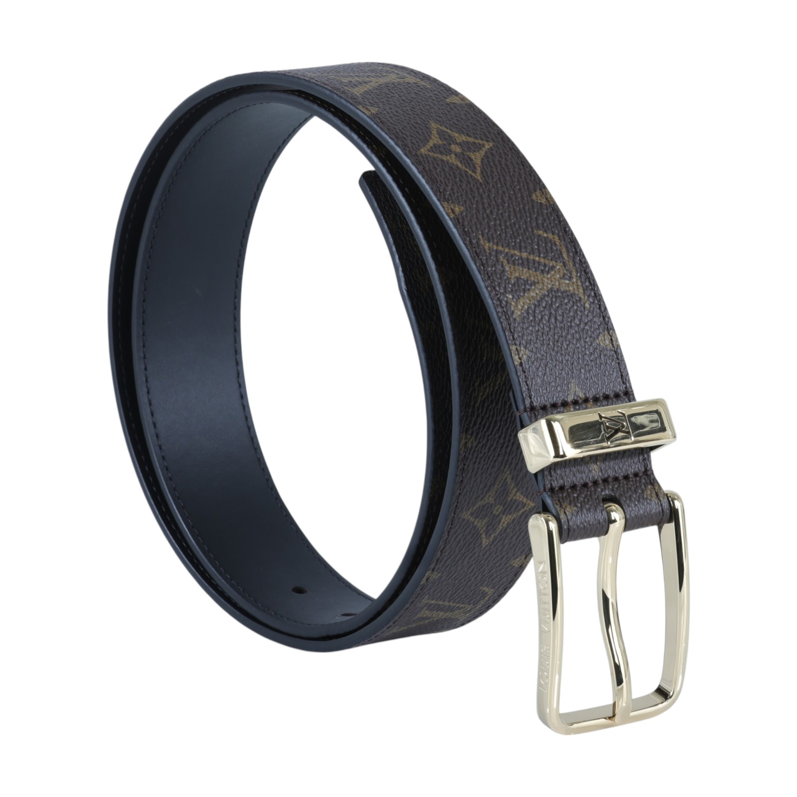 路易威登 LOUIS VUITTON Pont Neuf Monogram 35毫米 雙面皮帶 M4584T 原花金釦皮帶 #95 無附屬品