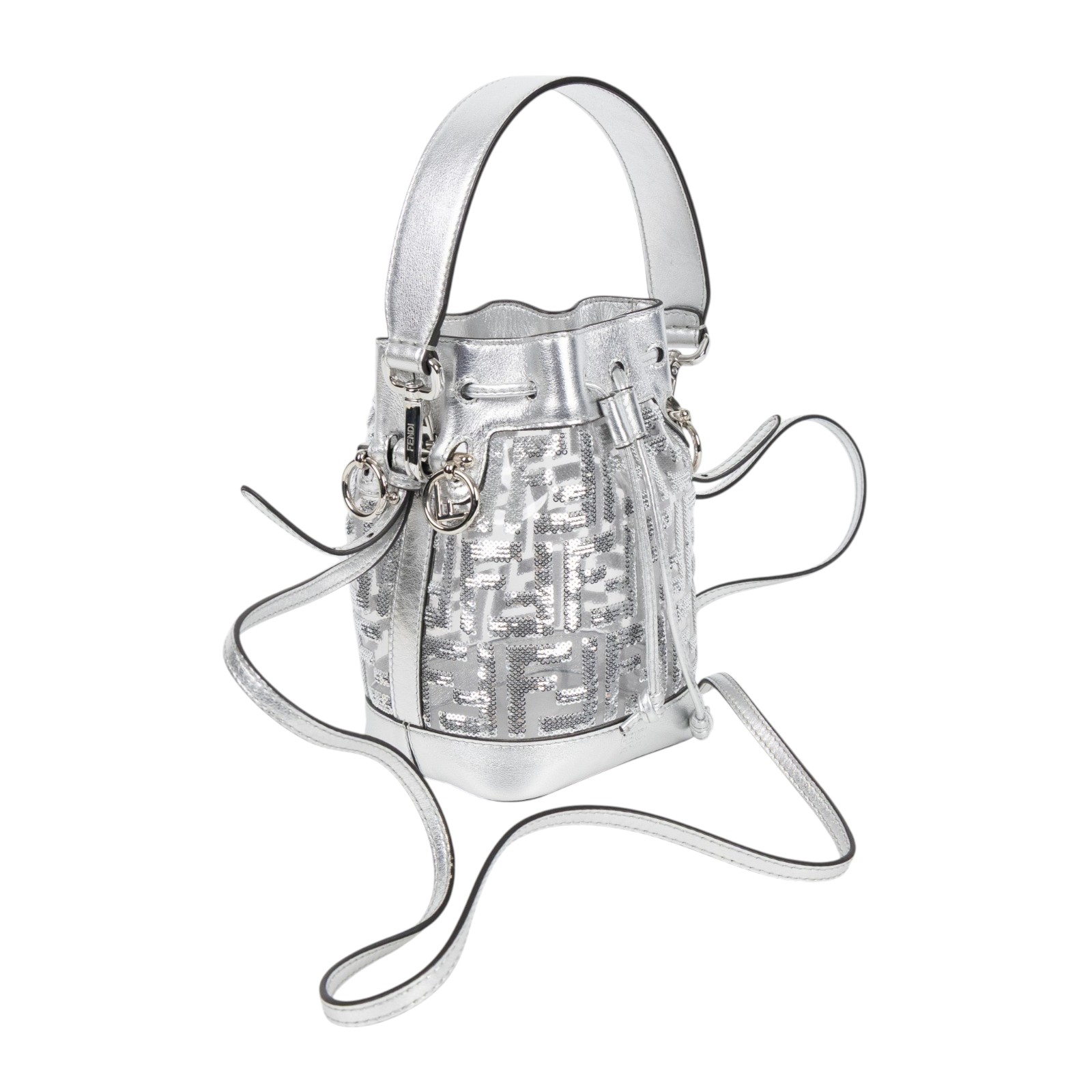 芬迪 FENDI Mon Tresor 迷你 手袋 8BS010AAFW 銀亮片FF水桶包 防塵袋