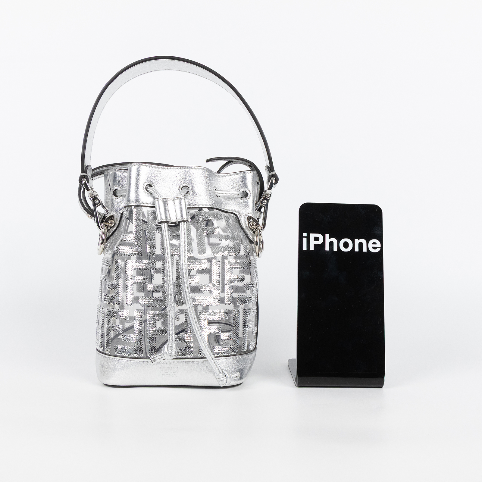 芬迪 FENDI Mon Tresor 迷你 手袋 8BS010AAFW 銀亮片FF水桶包 防塵袋